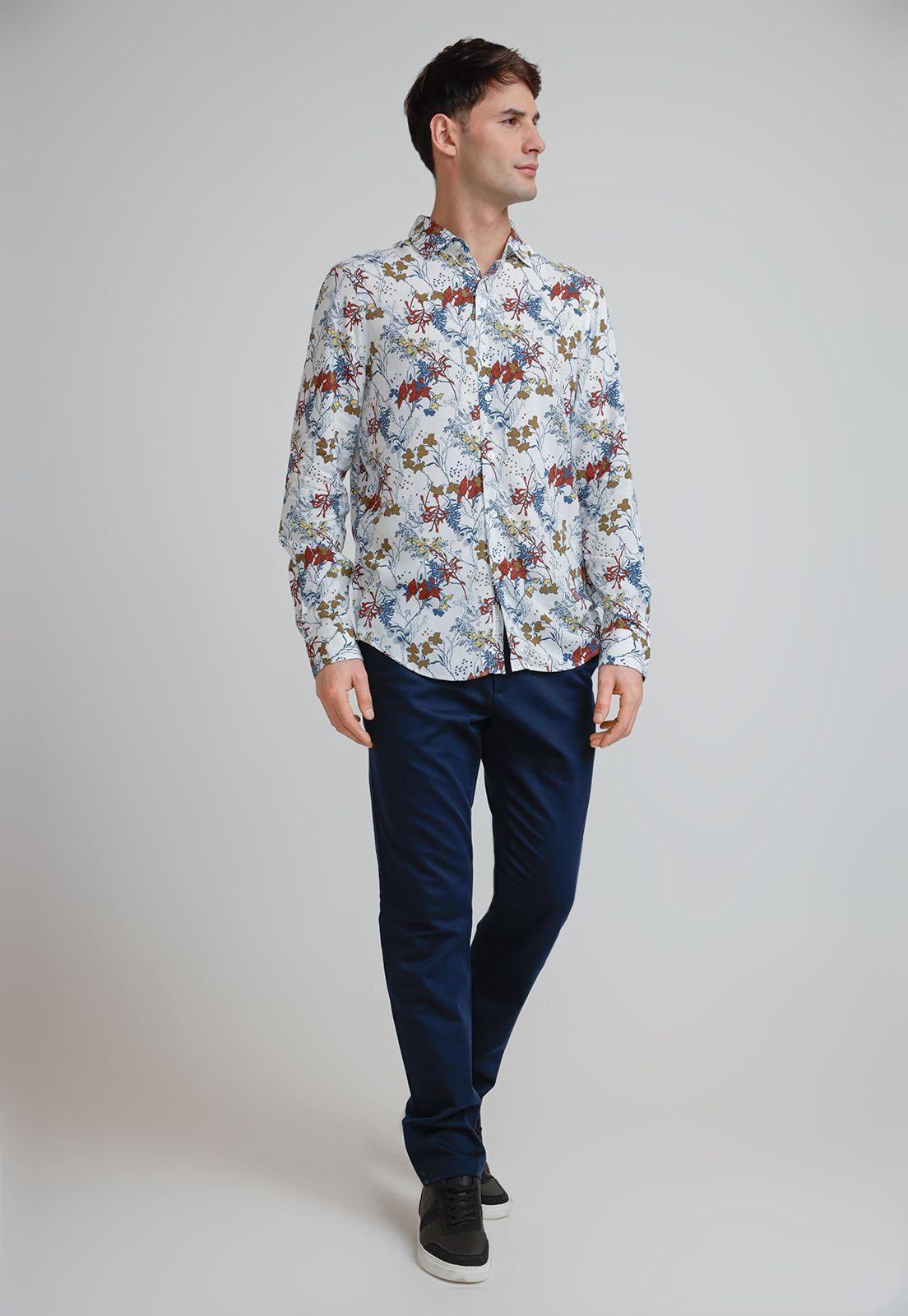 Camisa Hombre Viscosa Estampada Beige-3