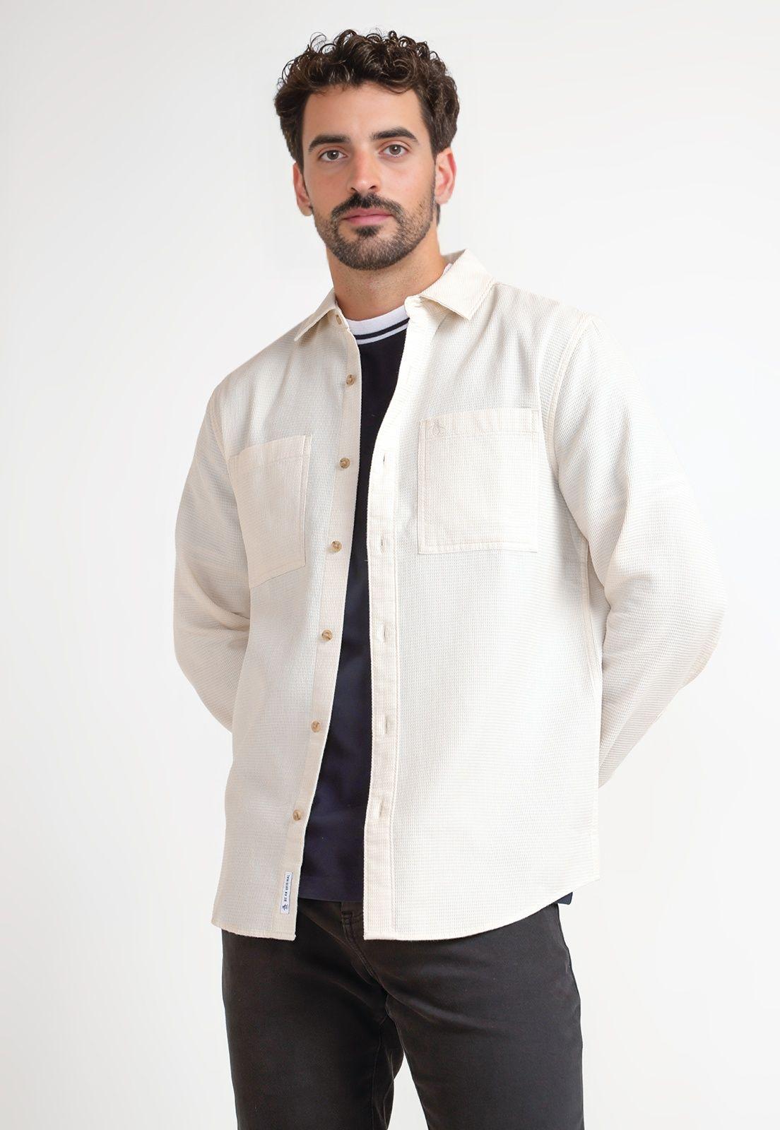 Camisa Hombre Manga Larga Beige-0