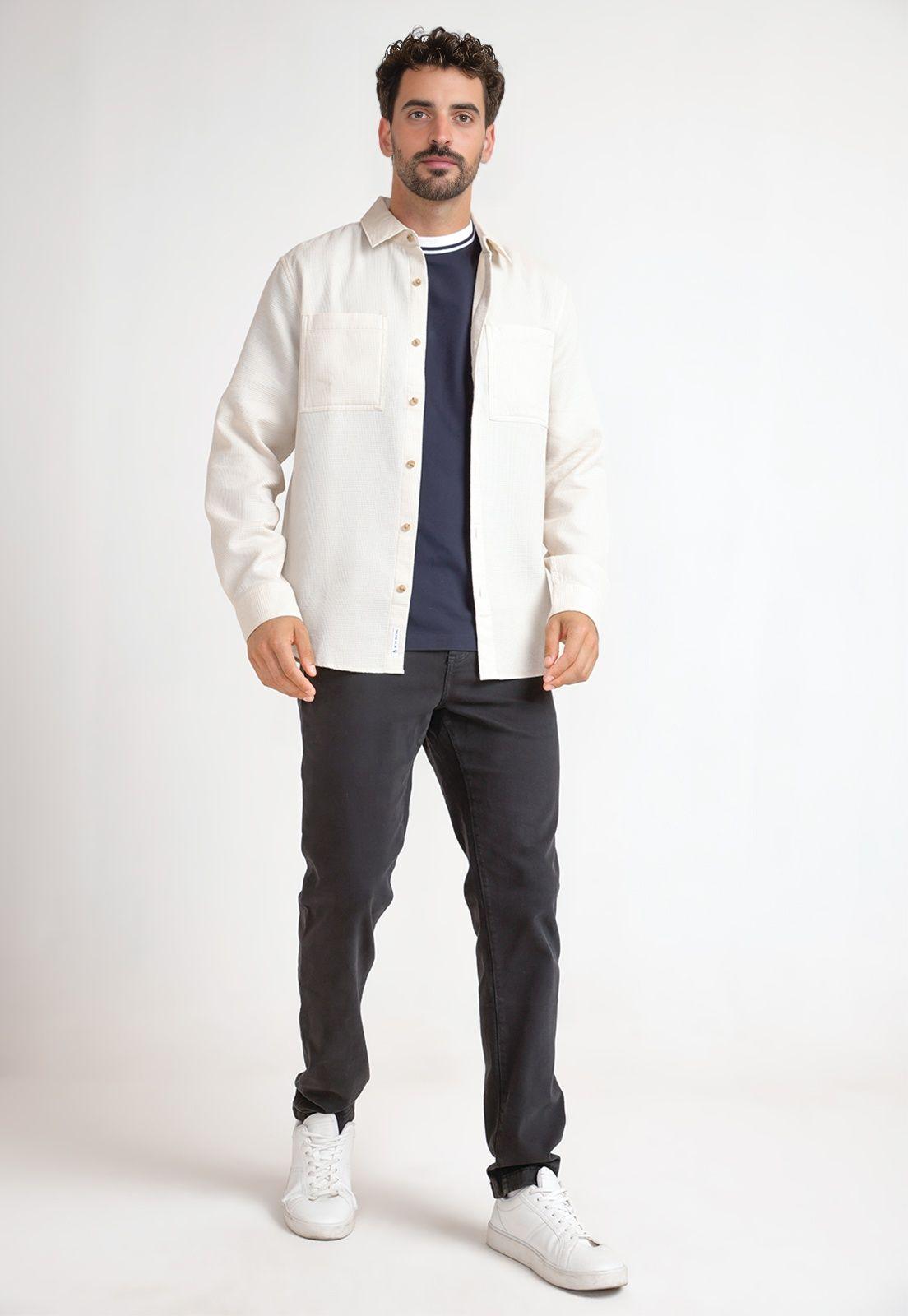 Camisa Hombre Manga Larga Beige-3