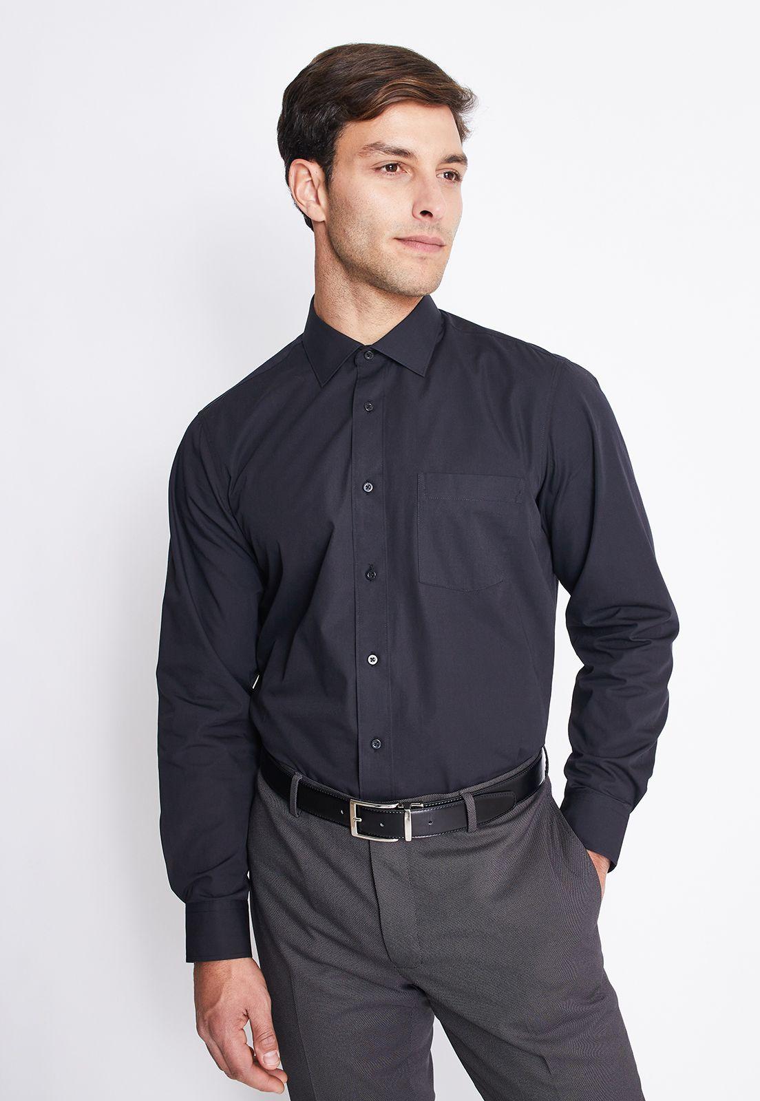 Camisa Formal Básica Lisa Regular Poplin Negro-0