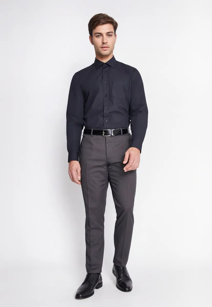 Camisa Formal Básica Lisa Regular Poplin Negro-3