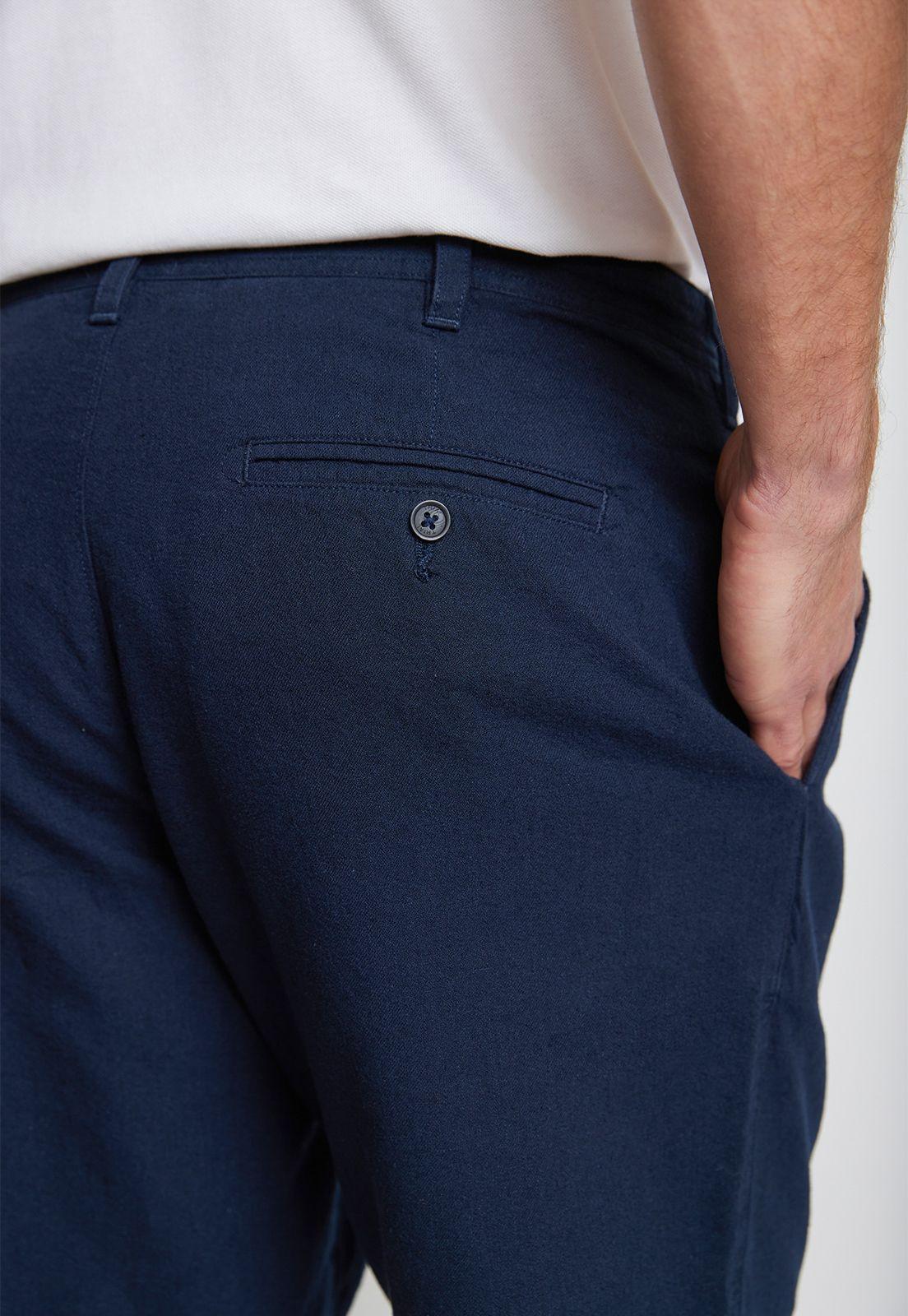 Bermuda Hombre Mezcla Algodón Lino Liso Slim Venus Azul Marino-2