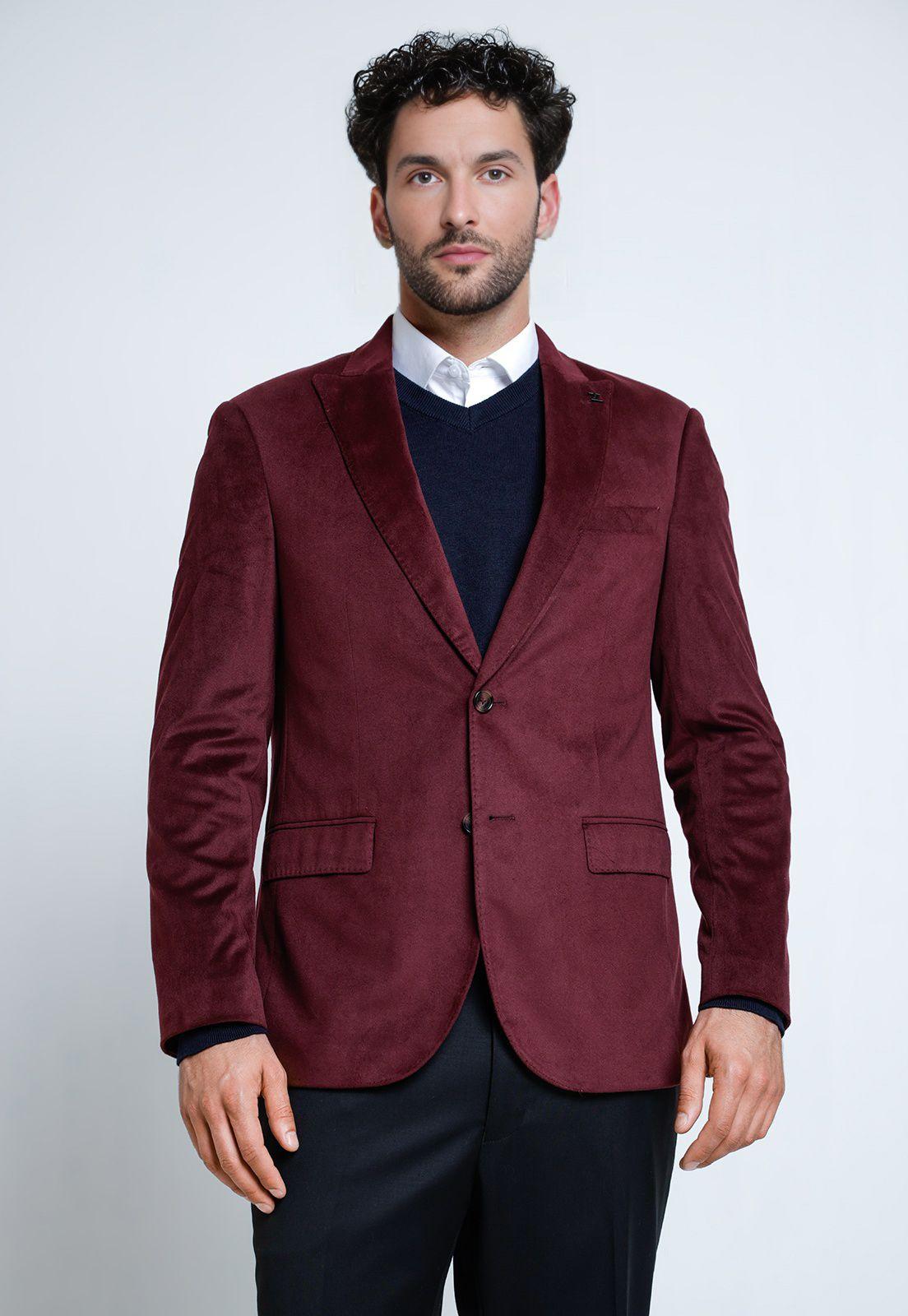 Chaqueta Hombre Formal Terciopelo Slim Executive Burdeo-0