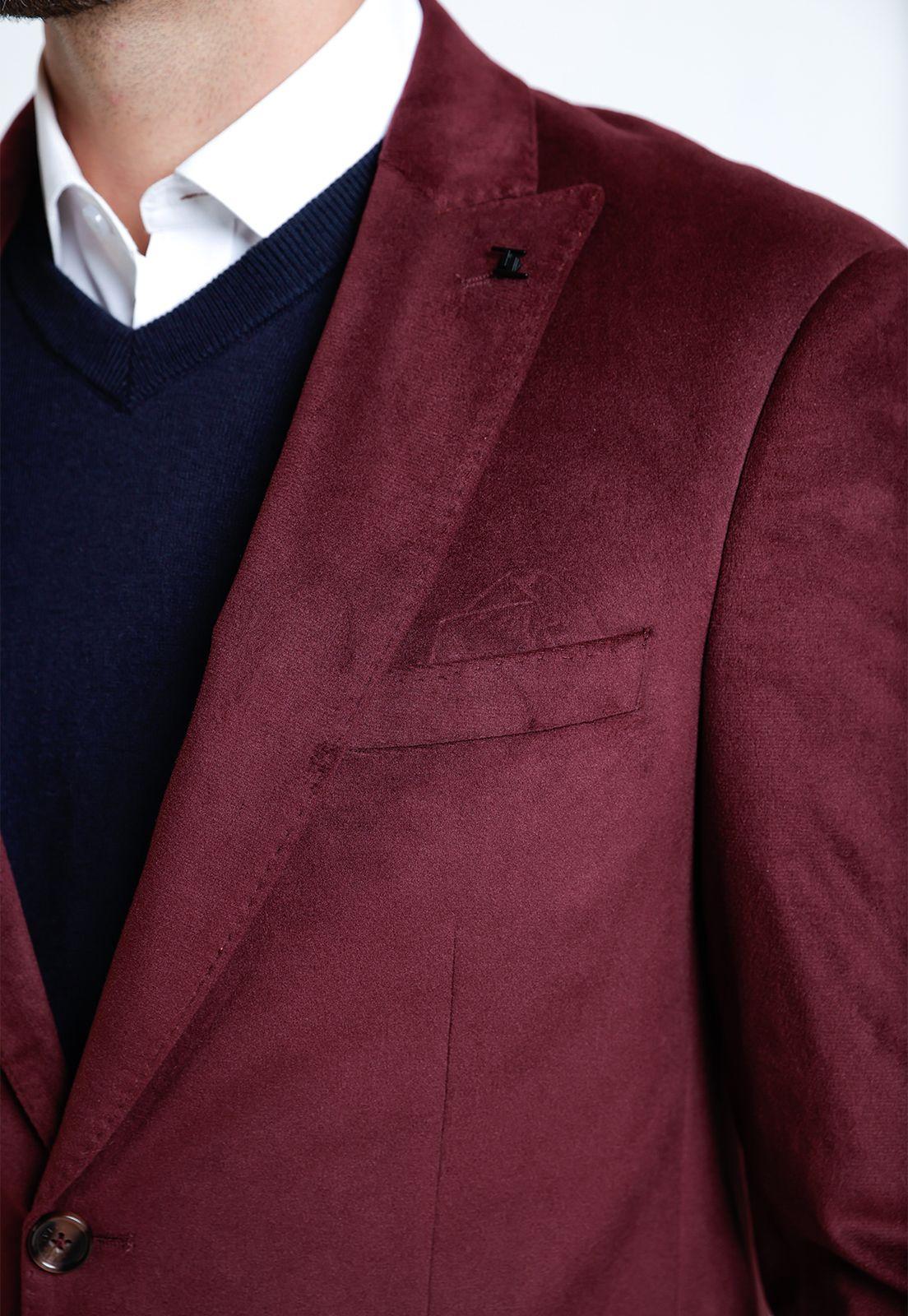 Chaqueta Hombre Formal Terciopelo Slim Executive Burdeo-2