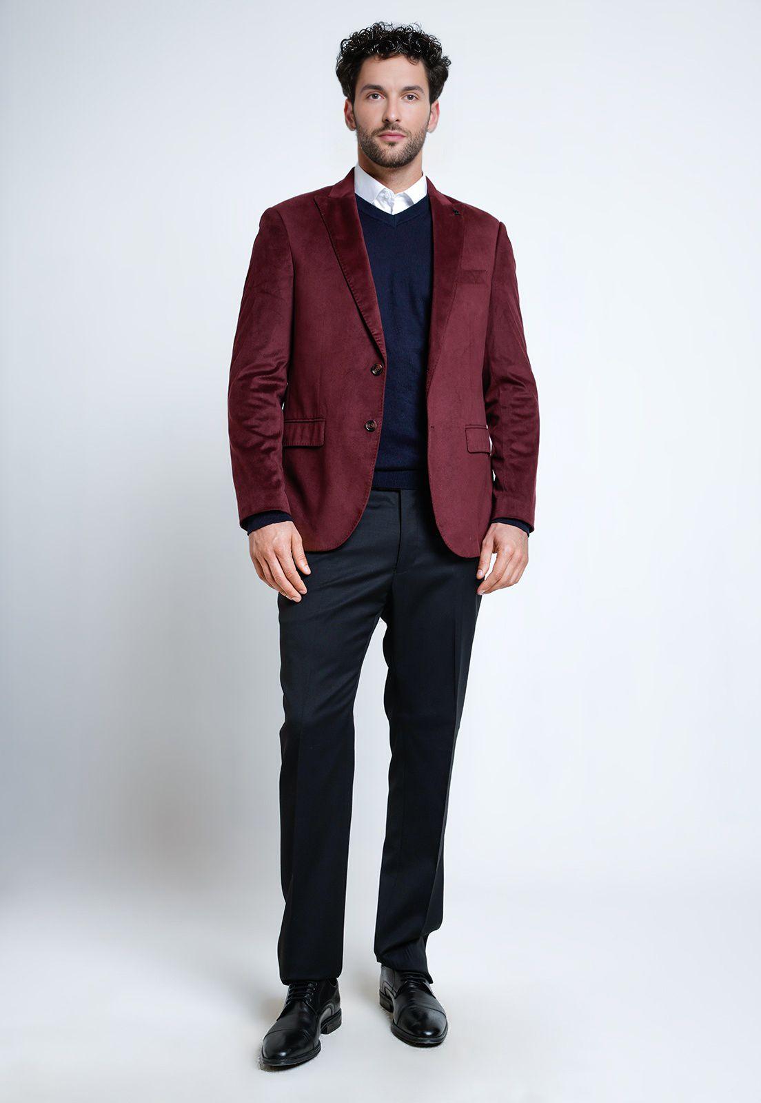 Chaqueta Hombre Formal Terciopelo Slim Executive Burdeo-3