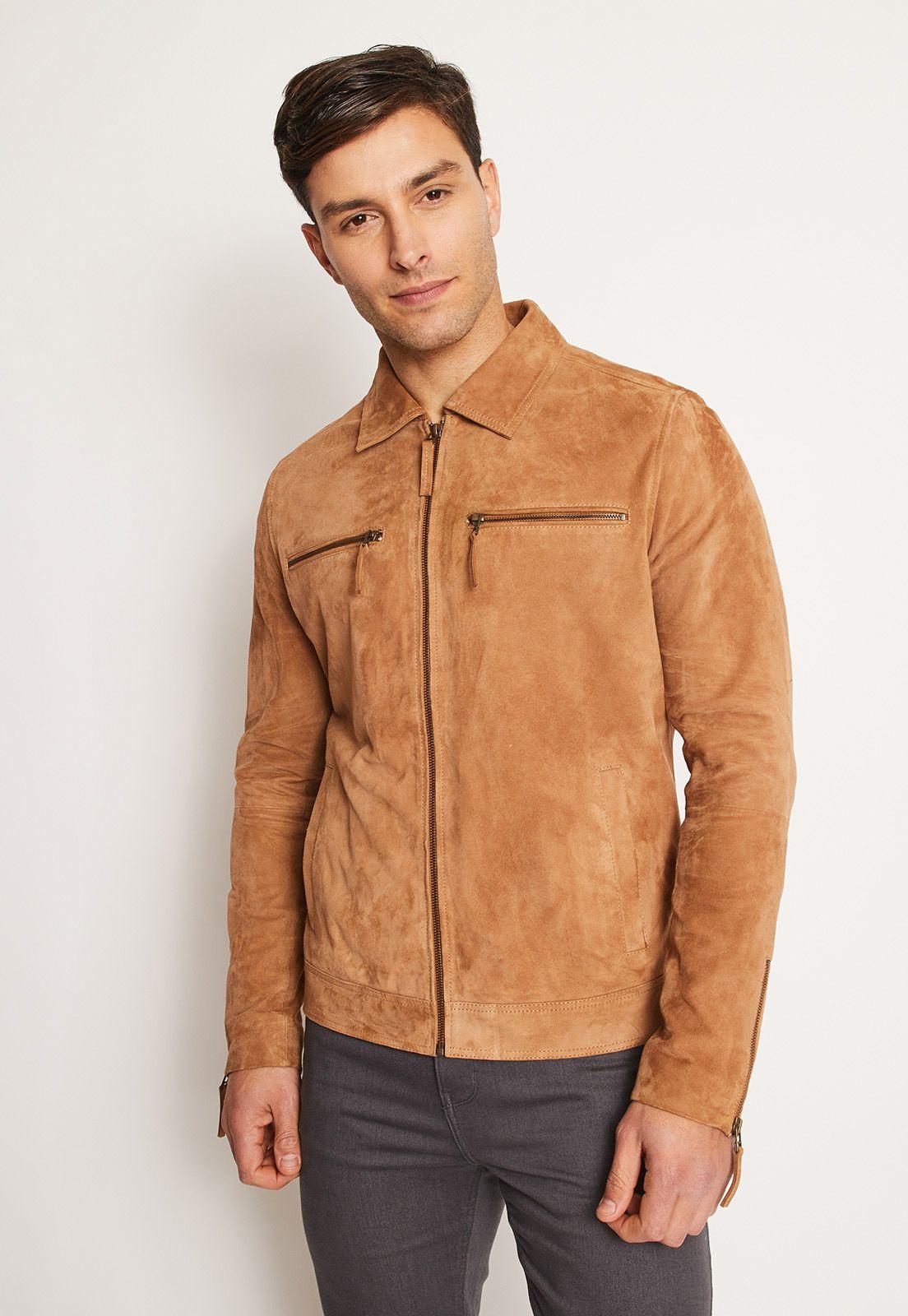Chaqueta Cuero Hombre Camel-0