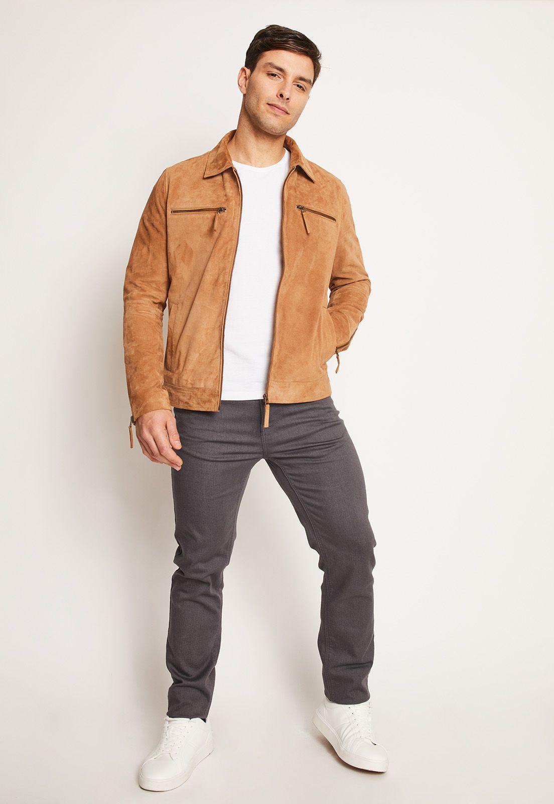 Chaqueta Cuero Hombre Camel-3