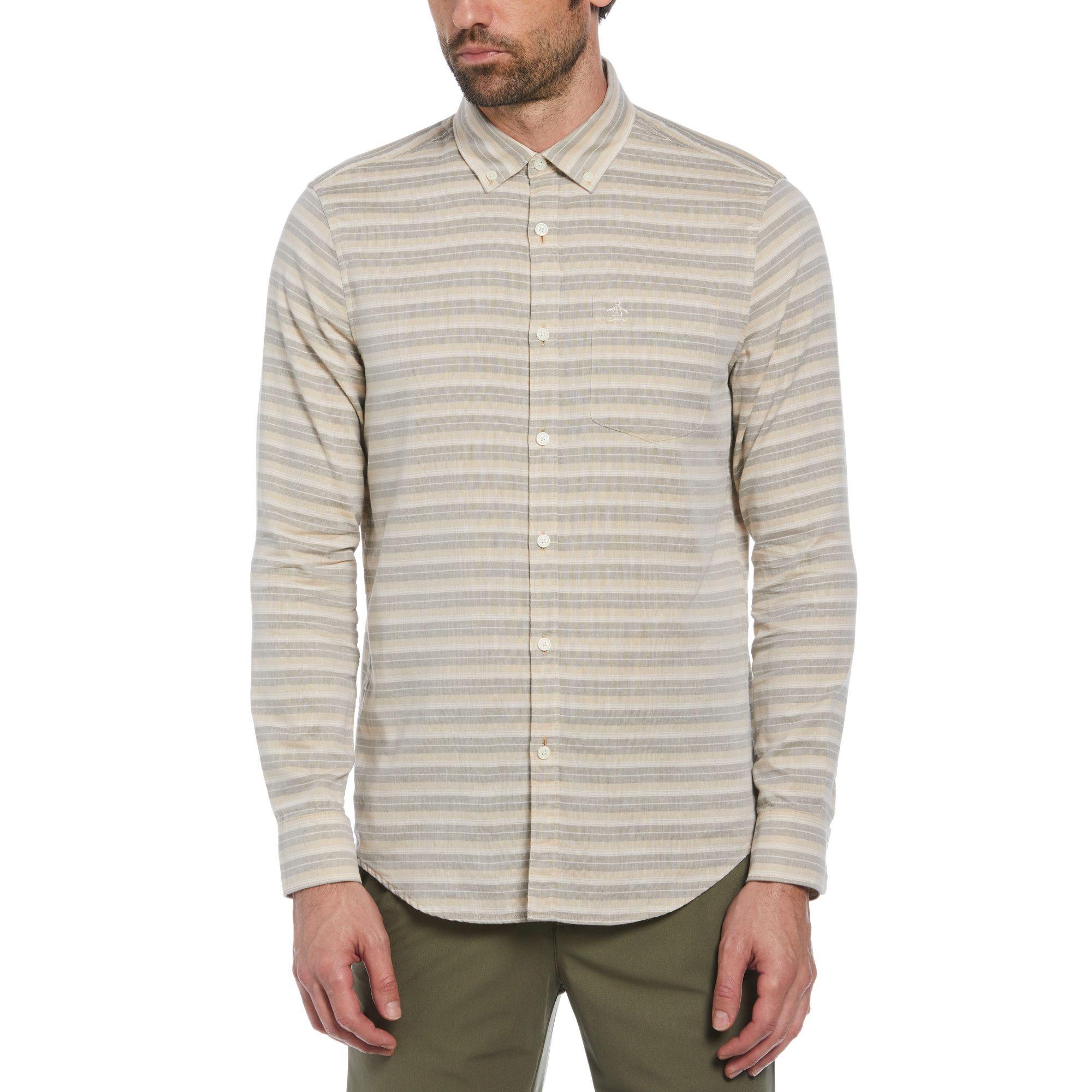 Camisa De Hombre Rayas Khaki-0