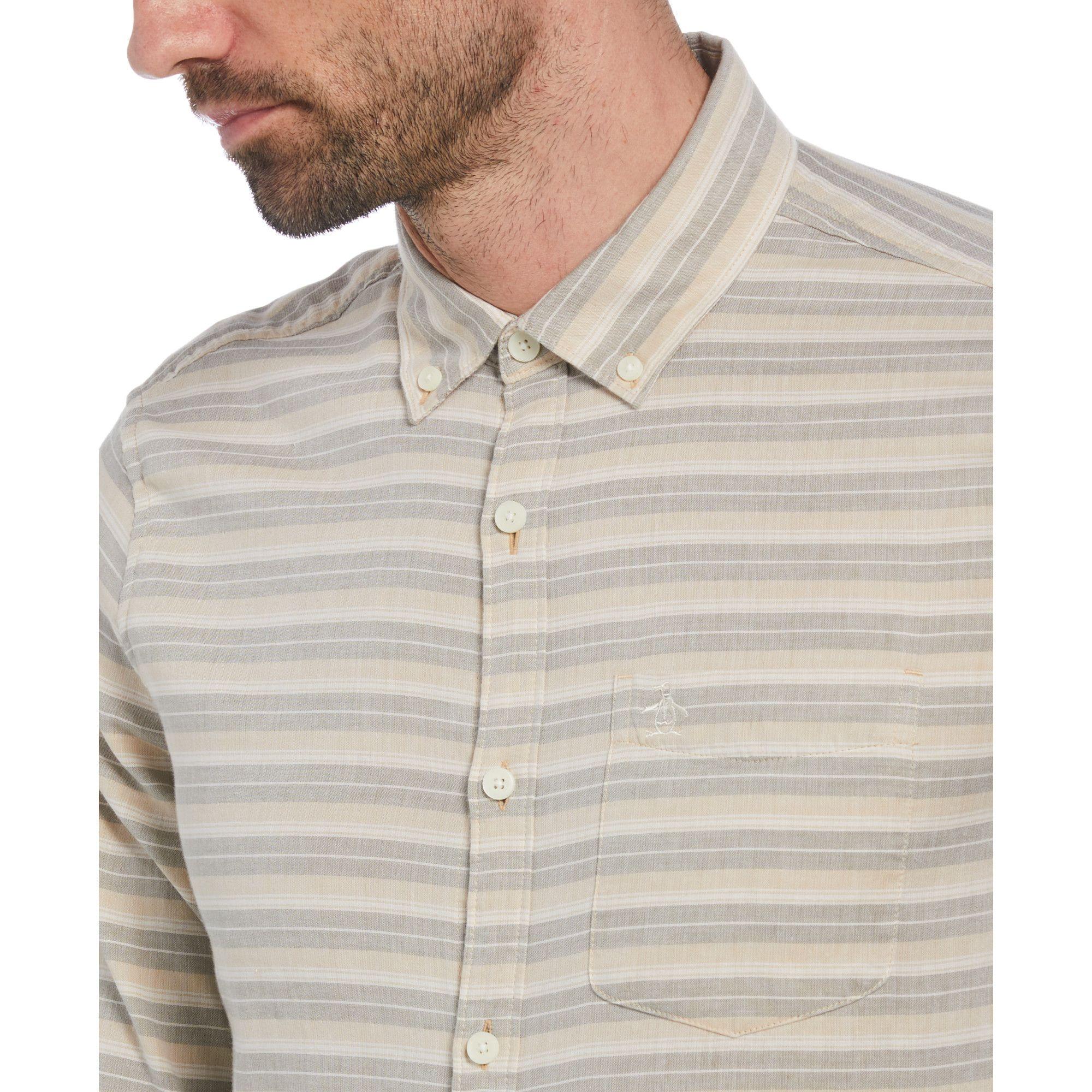 Camisa De Hombre Rayas Khaki-2