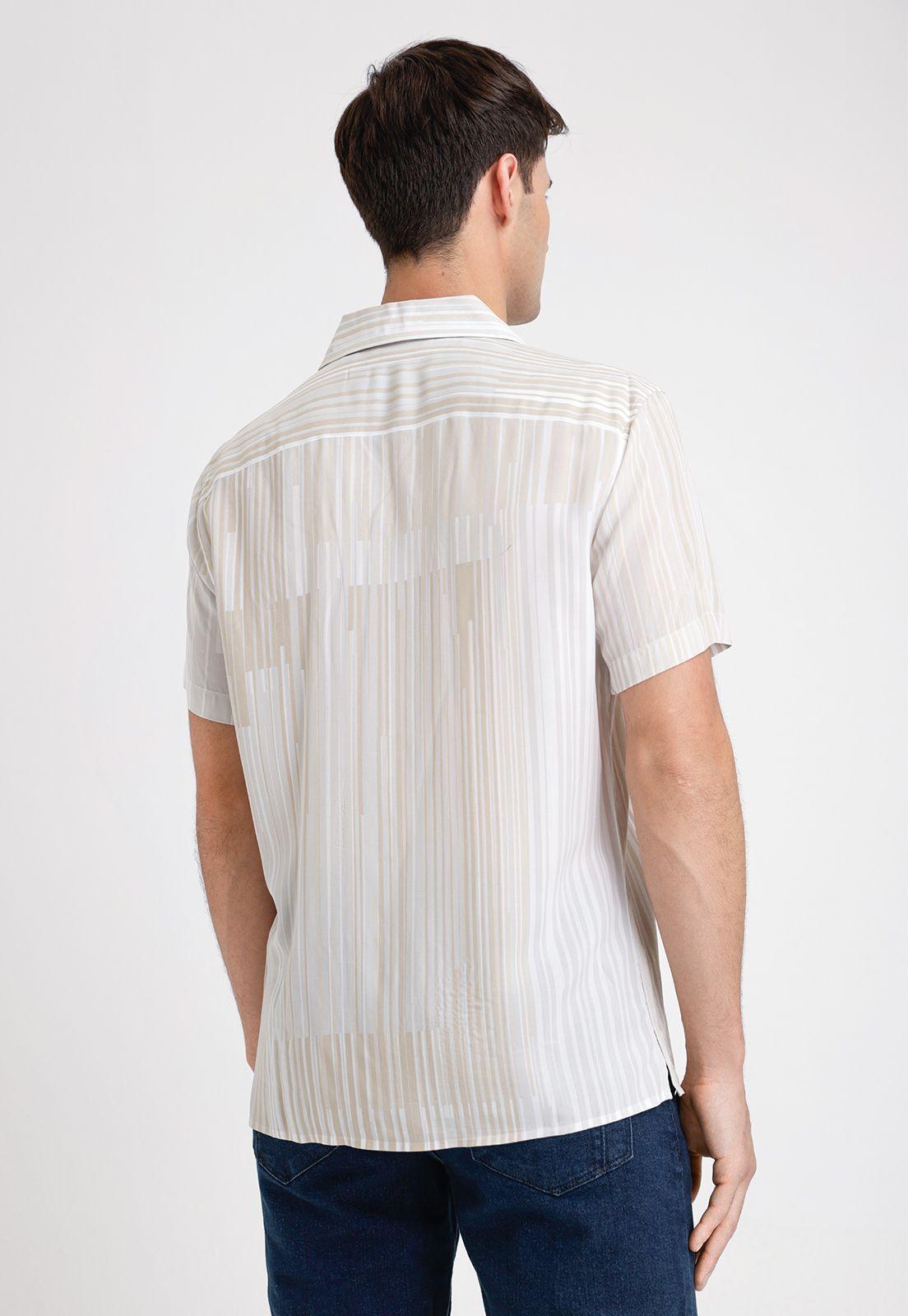 Camisa Hombre Manga Corta Estampada Beige-1