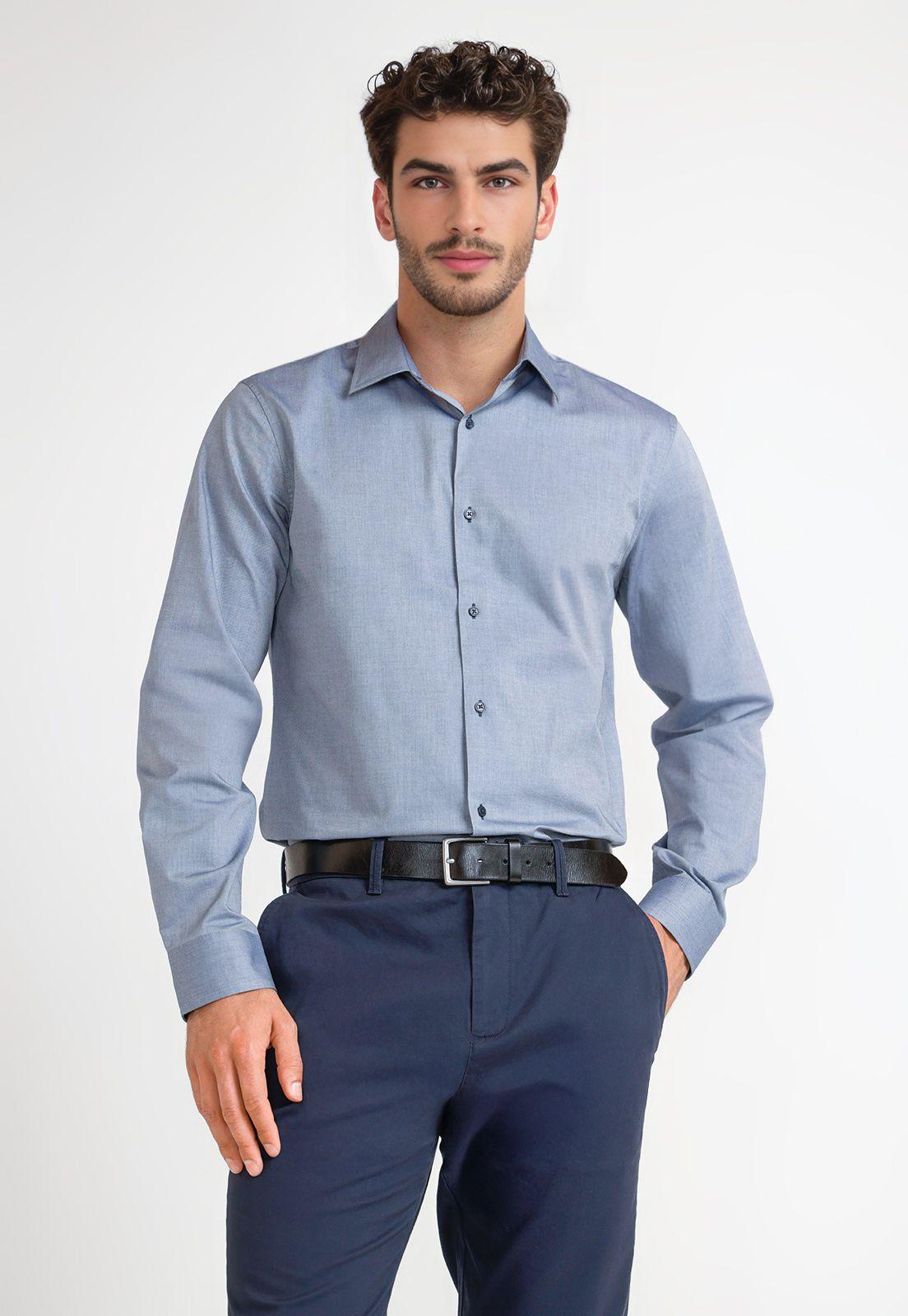 Camisa Formal Hombre Azul-0