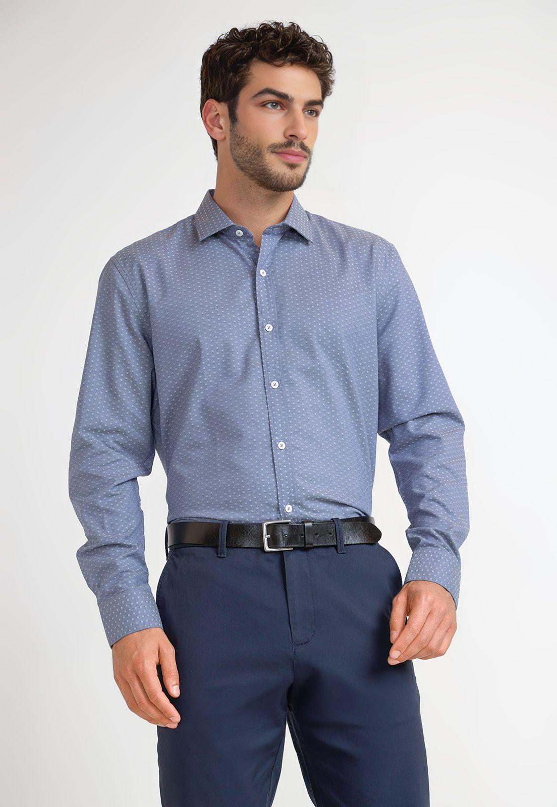 Camisa Hombre Formal Azul Índigo-0