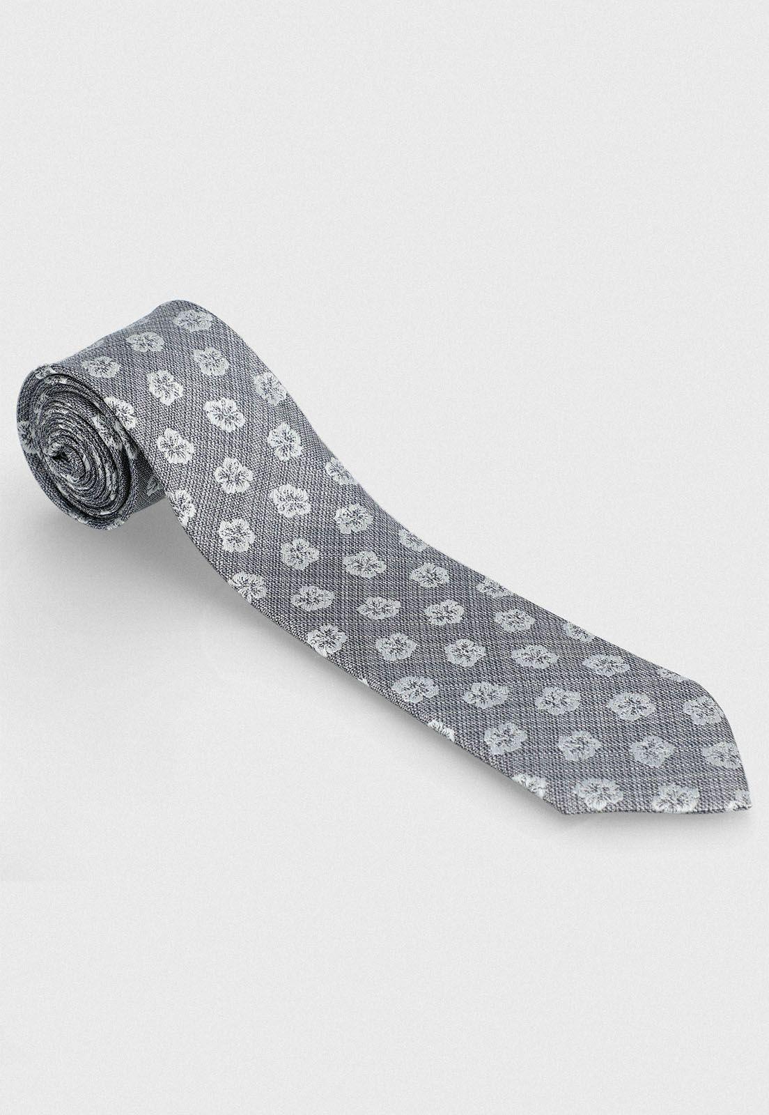 Corbata formal de seda Travel flores 7.5 cm gris-0