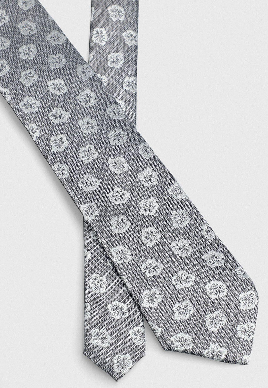 Corbata formal de seda Travel flores 7.5 cm gris-1