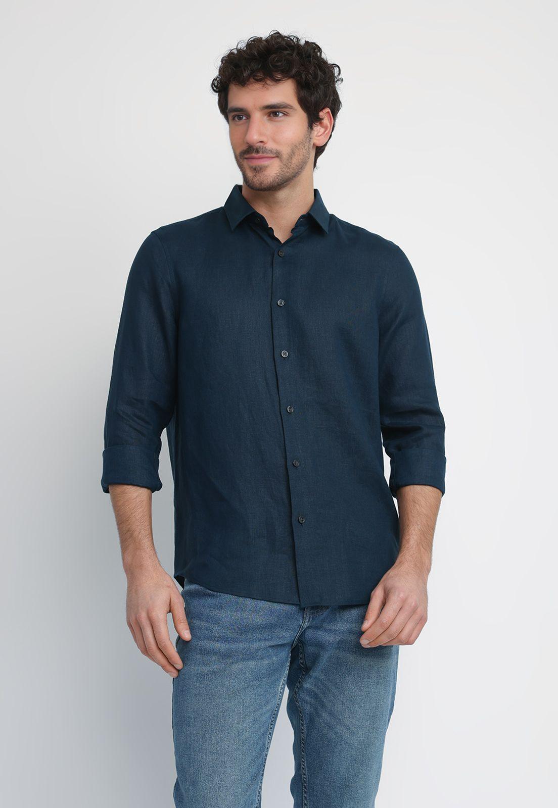 Camisa Hombre Lino Navy 4KSW7056-0