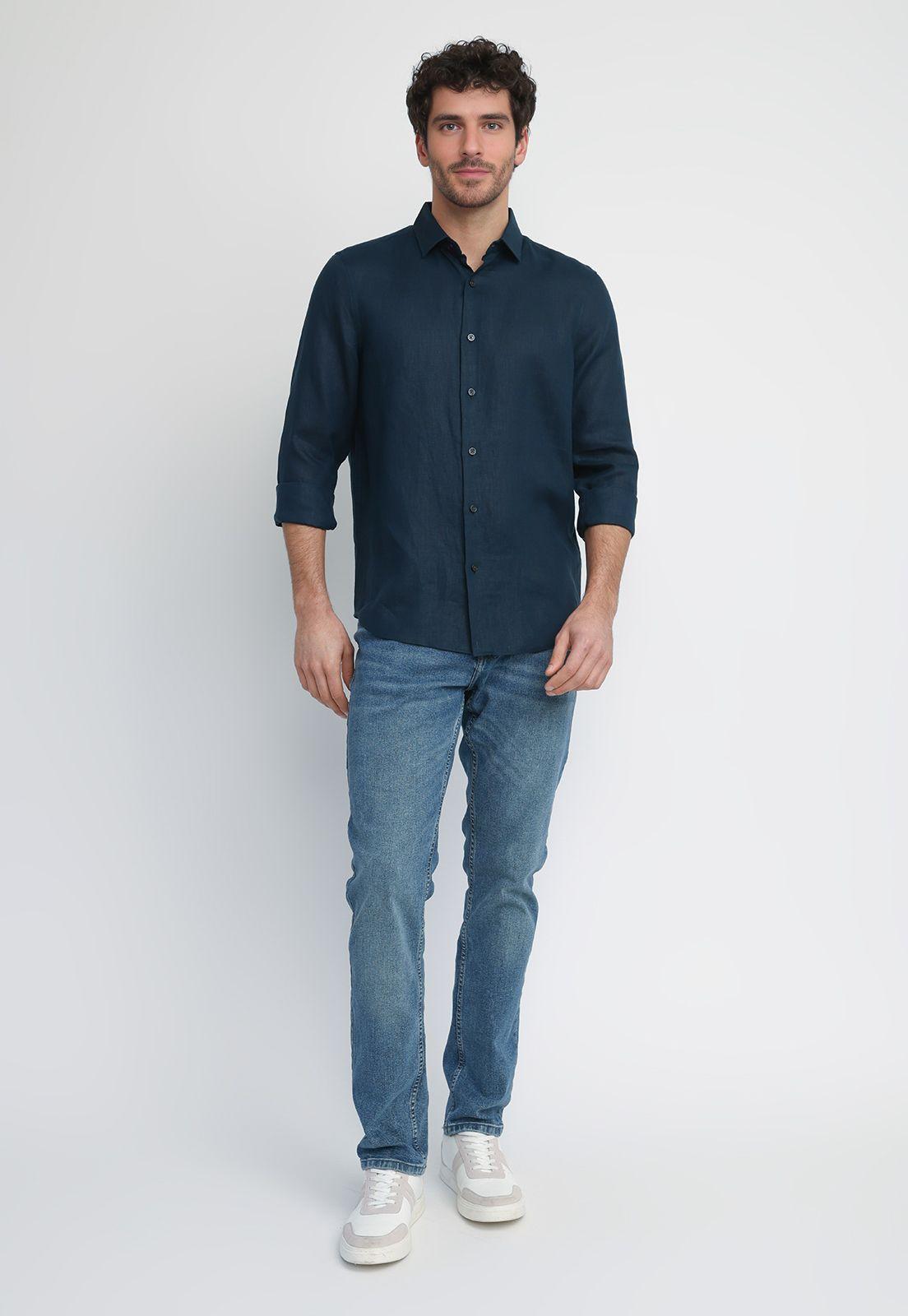 Camisa Hombre Lino Navy 4KSW7056-3