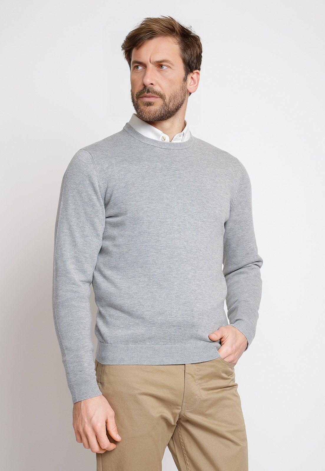 Sweater Hombre Algodón Slim Liso Phelps Gris Melange-0
