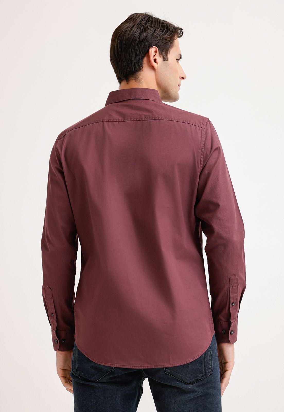 Camisa Hombre Manga Larga Twill Algodón Burdeo-1
