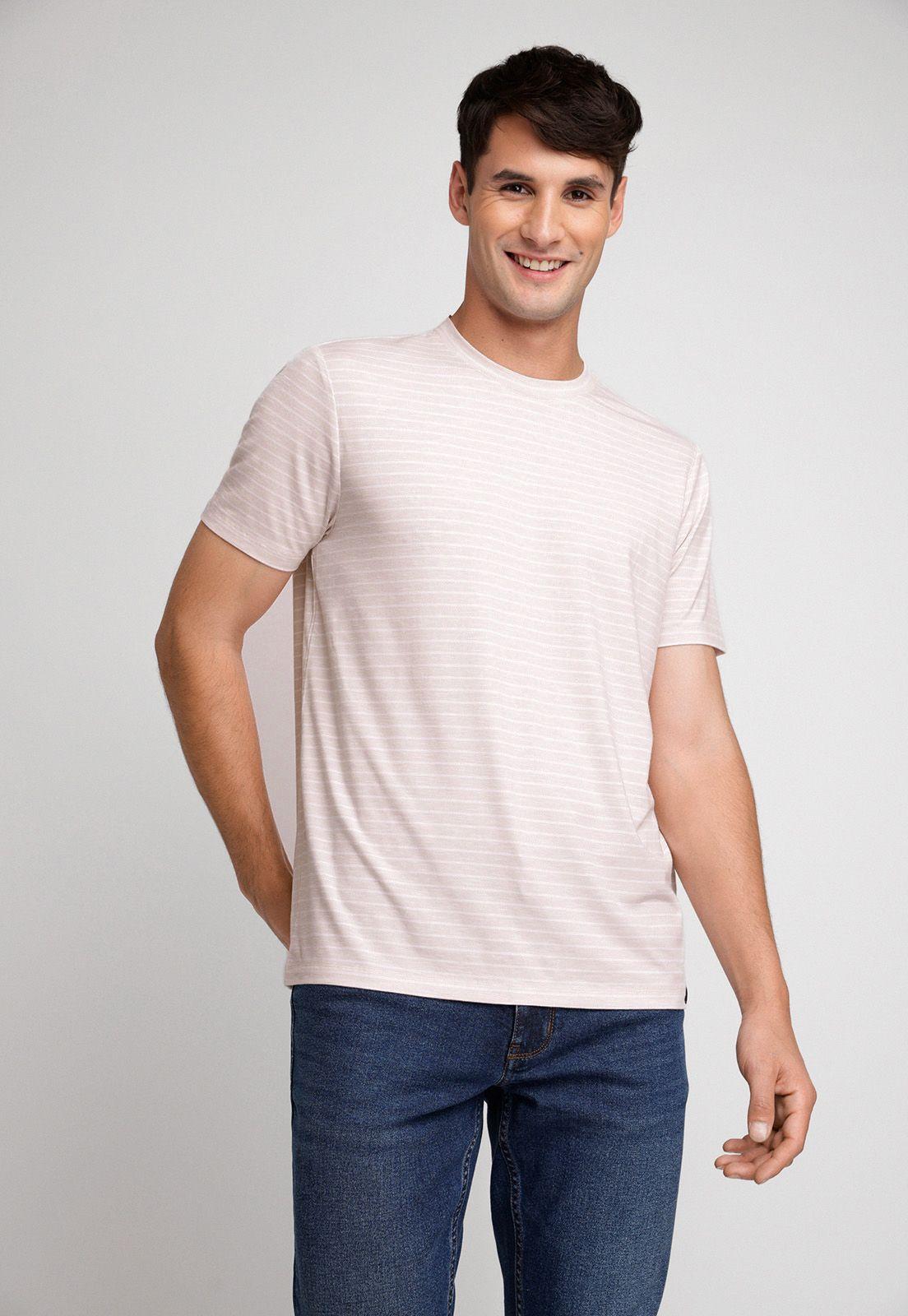 Polera Hombre Algodón Listada Rosa-0