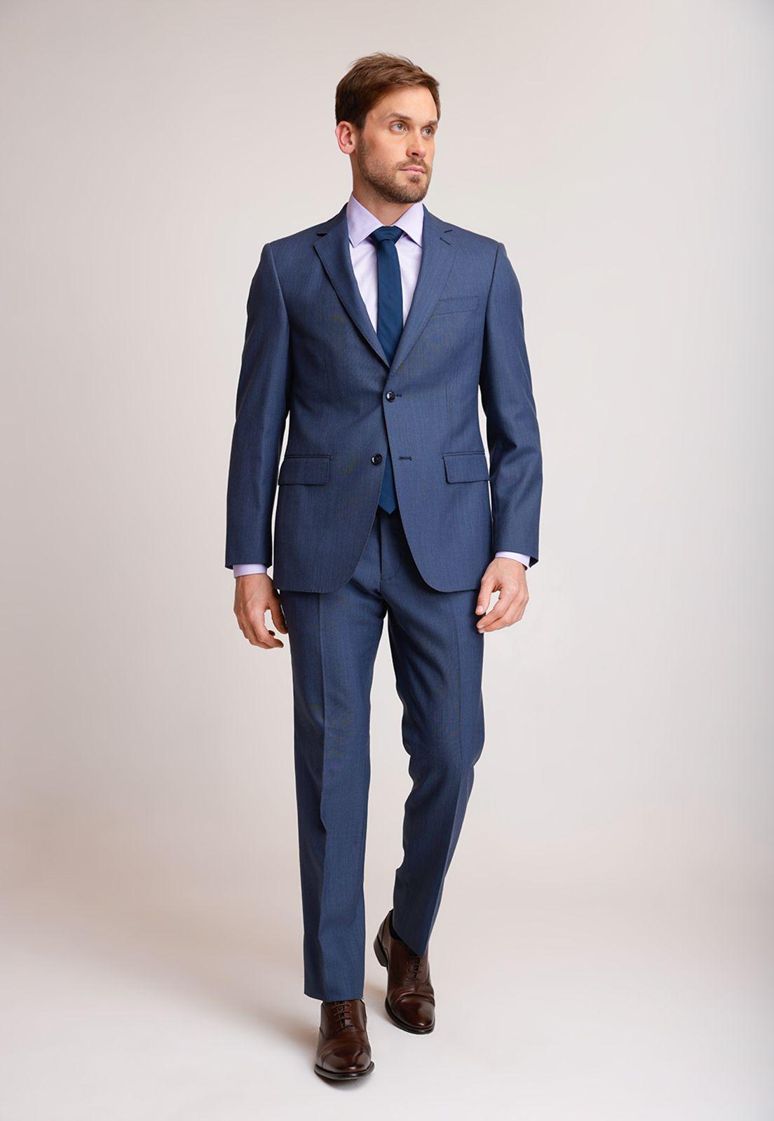 Traje Formal Hombre Mezcla Lana Liso Slim Executive Azul-0