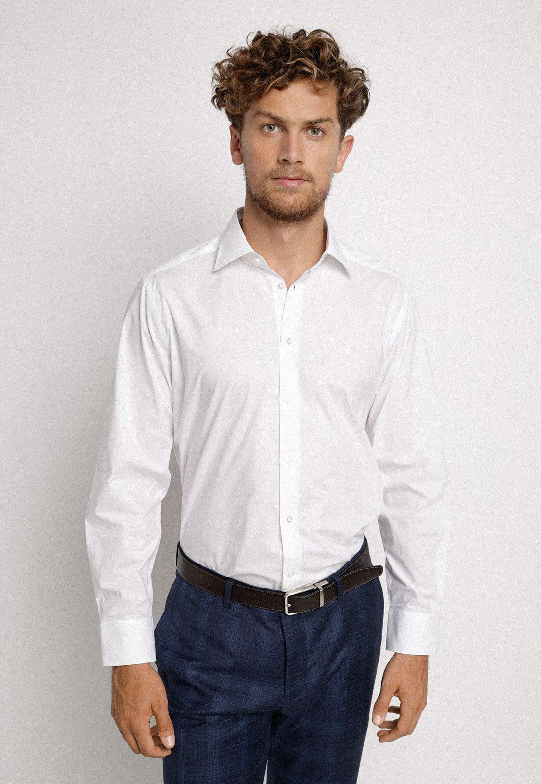 Camisa Formal Hombre Slim Fit Classic B Algodón Blanco-0