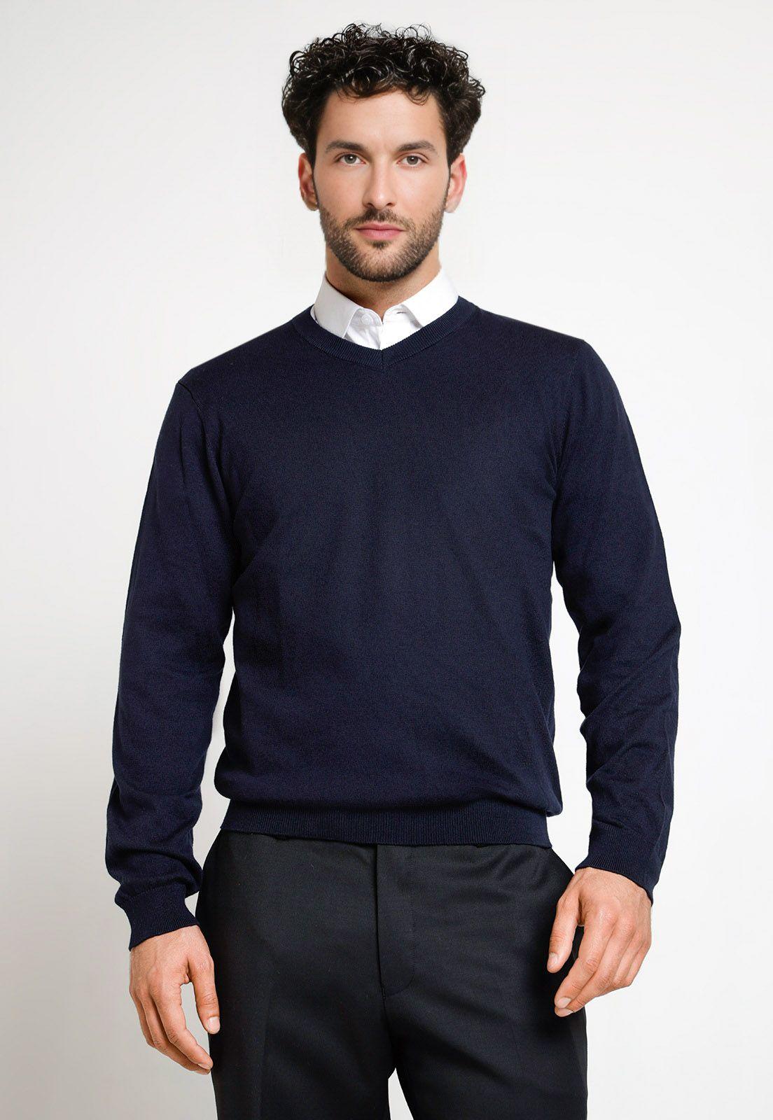 Tejido Hombre Formal Cuello V Azul Marino-0