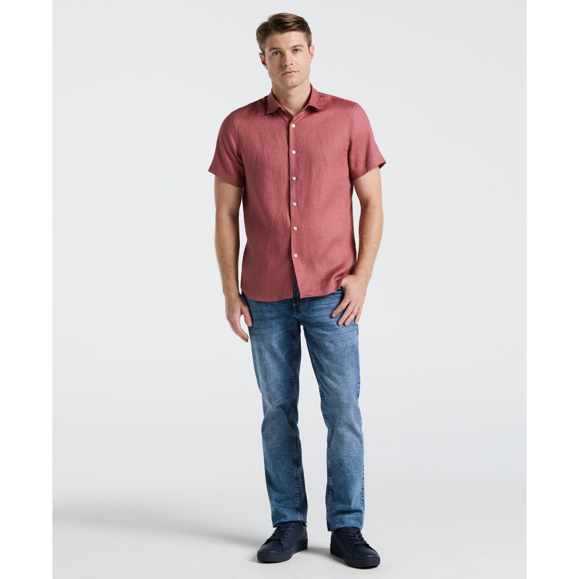 Camisa Hombre Lino Manga Corta Rouge 4KSW7059-3