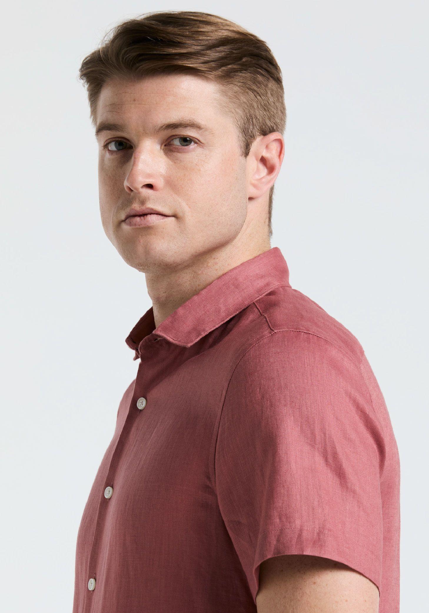 Camisa Hombre Lino Manga Corta Rouge -2