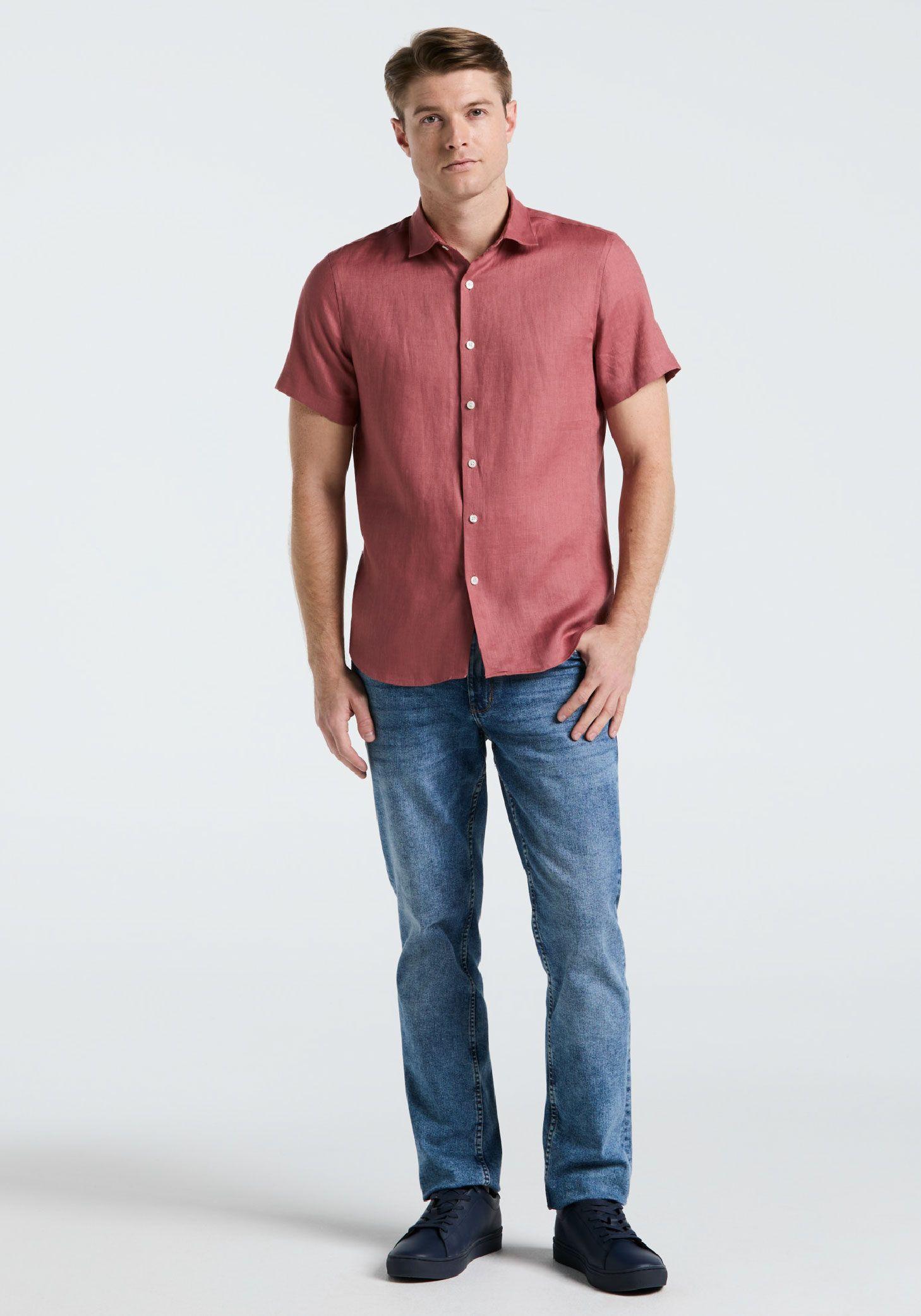 Camisa Hombre Lino Manga Corta Rouge -3