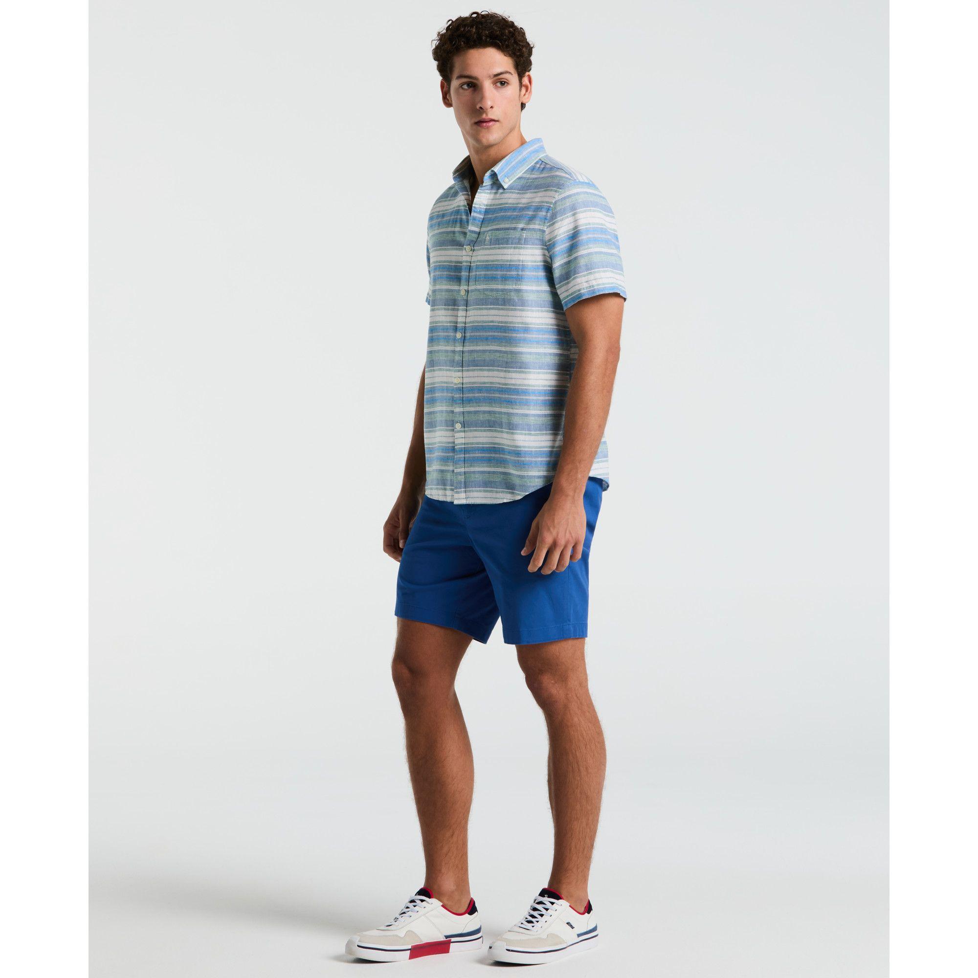 Camisa Hombre Manga Corta Rayada Azul-3