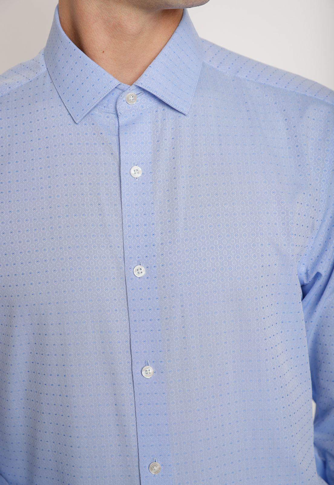 Camisa Hombre Formal Algodón Jacquard Celeste-2