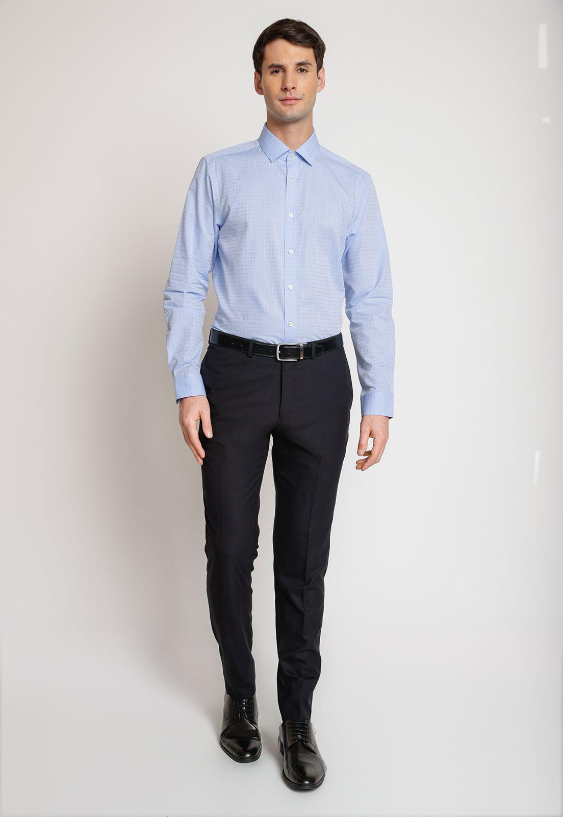 Camisa Hombre Formal Algodón Jacquard Celeste-3
