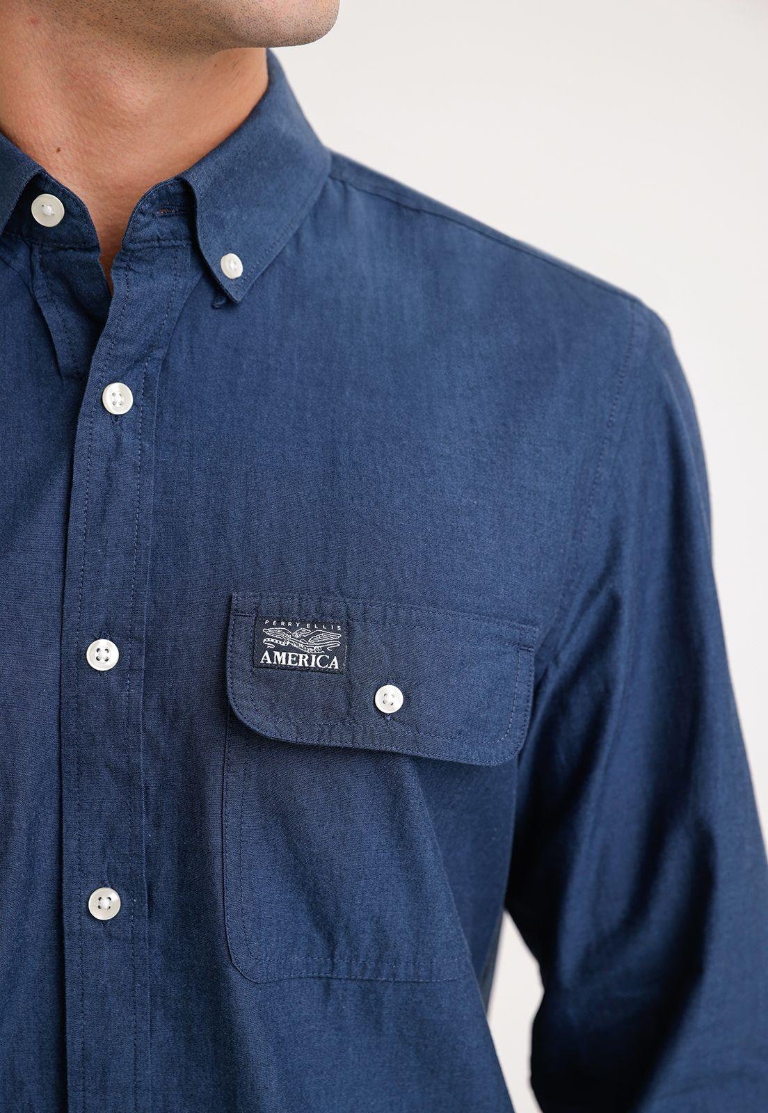 Camisa Hombre Manga Larga Oxford Azul-2
