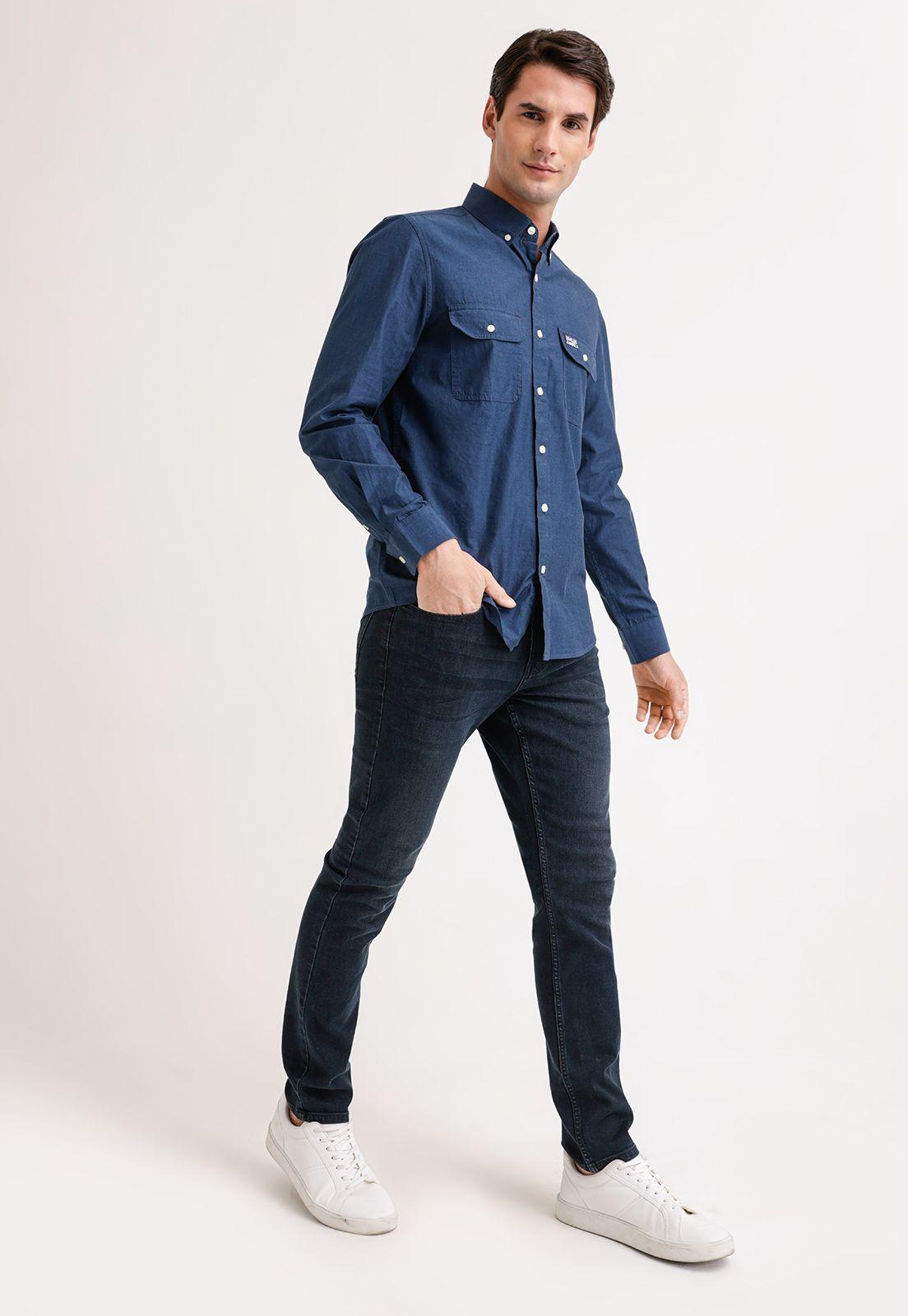 Camisa Hombre Manga Larga Oxford Azul-3