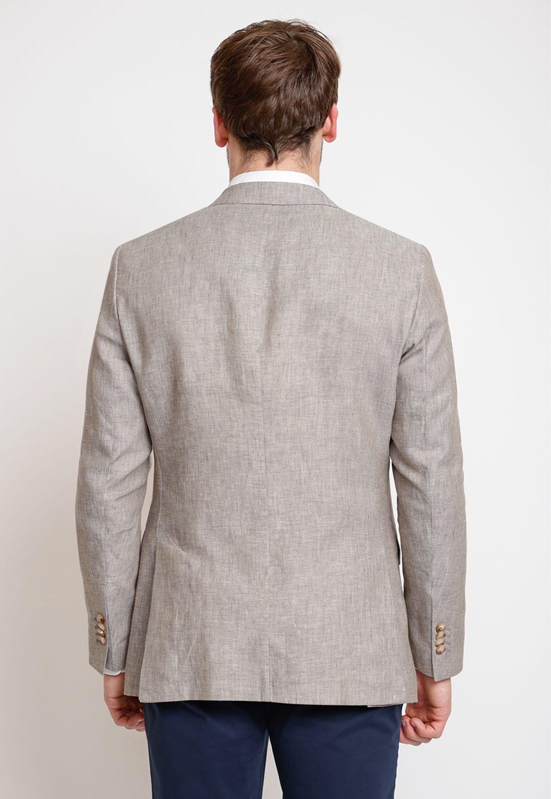 Chaqueta Hombre Casual Mezcla Lino Algodón Liso Slim Europa Ecru-1