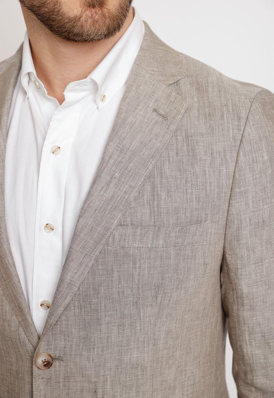 Chaqueta Hombre Casual Mezcla Lino Algodón Liso Slim Europa Ecru-2