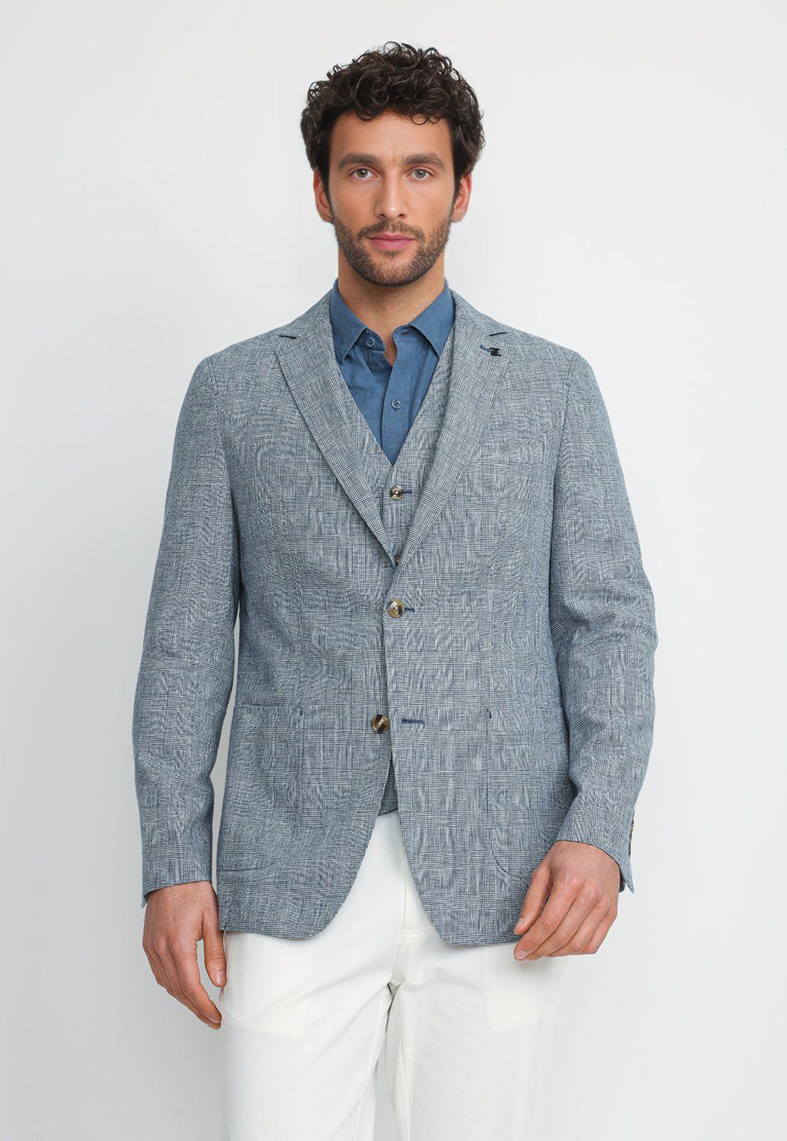 Chaqueta Hombre Lino Algodón Caden Azul Marino-0