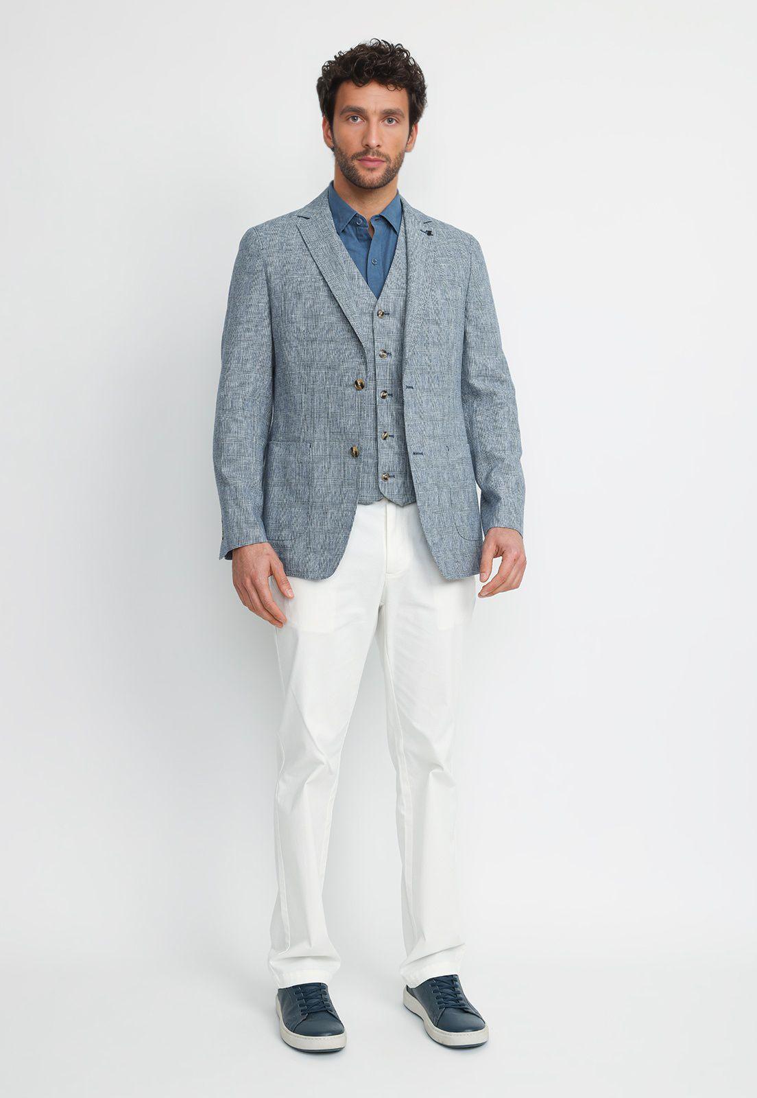 Chaqueta Hombre Lino Algodón Caden Azul Marino-3