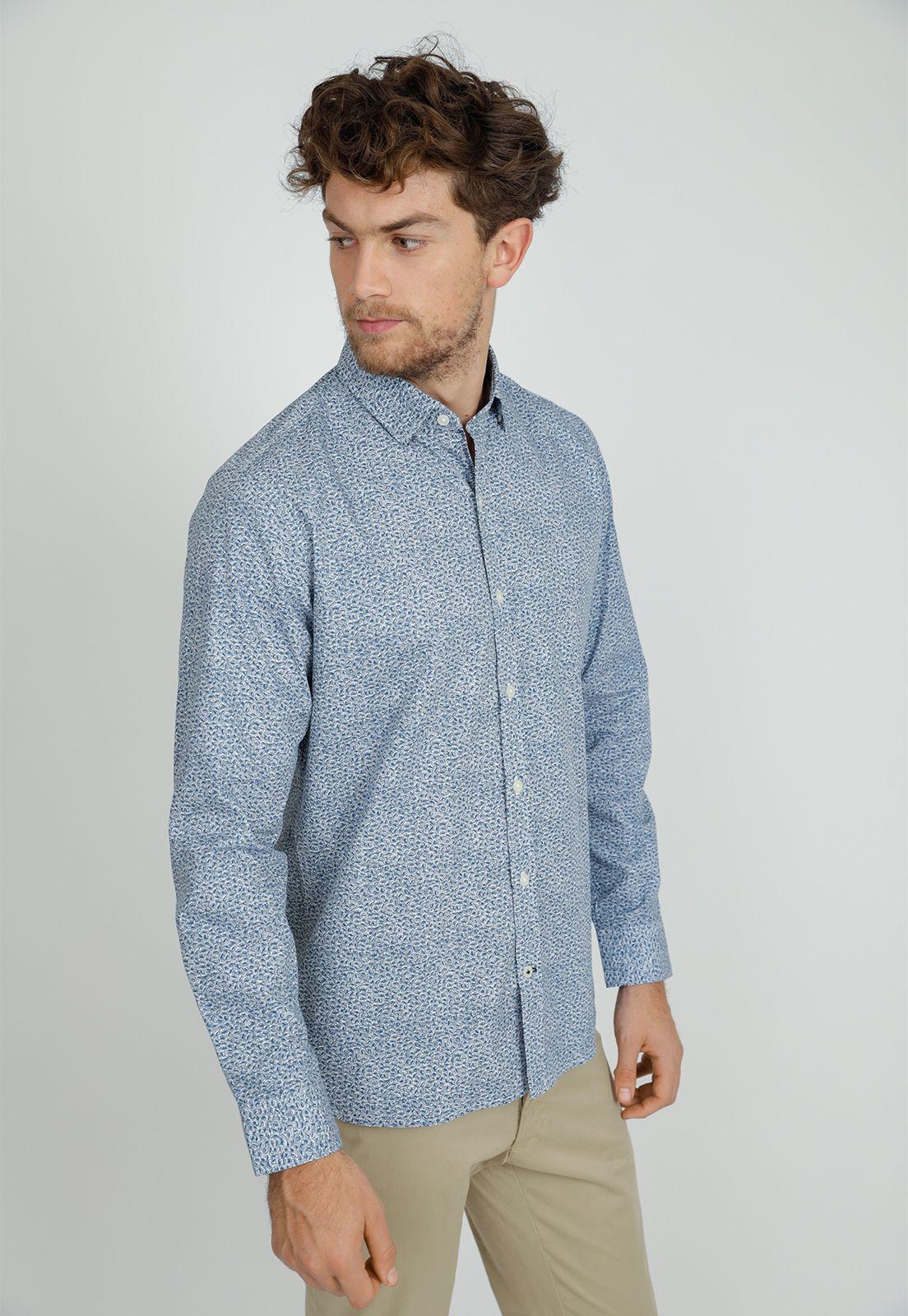 Camisa Manga Larga hombre Slim Fit Barton Algodón Azul-0