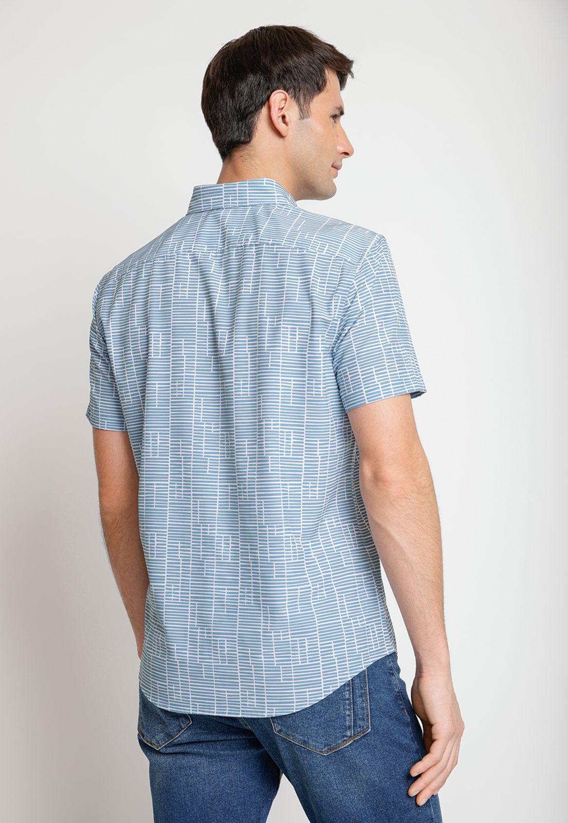 Camisa Hombre Manga Corta Stretch Estampada Celeste-1