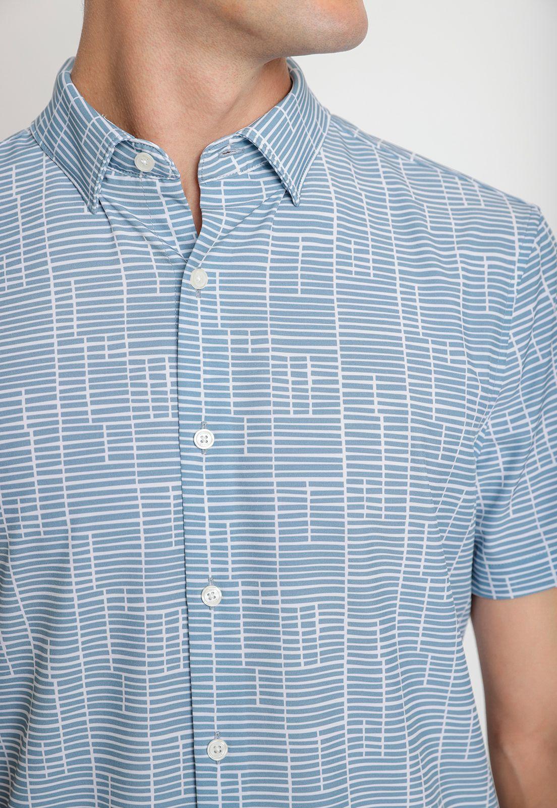 Camisa Hombre Manga Corta Stretch Estampada Celeste-2