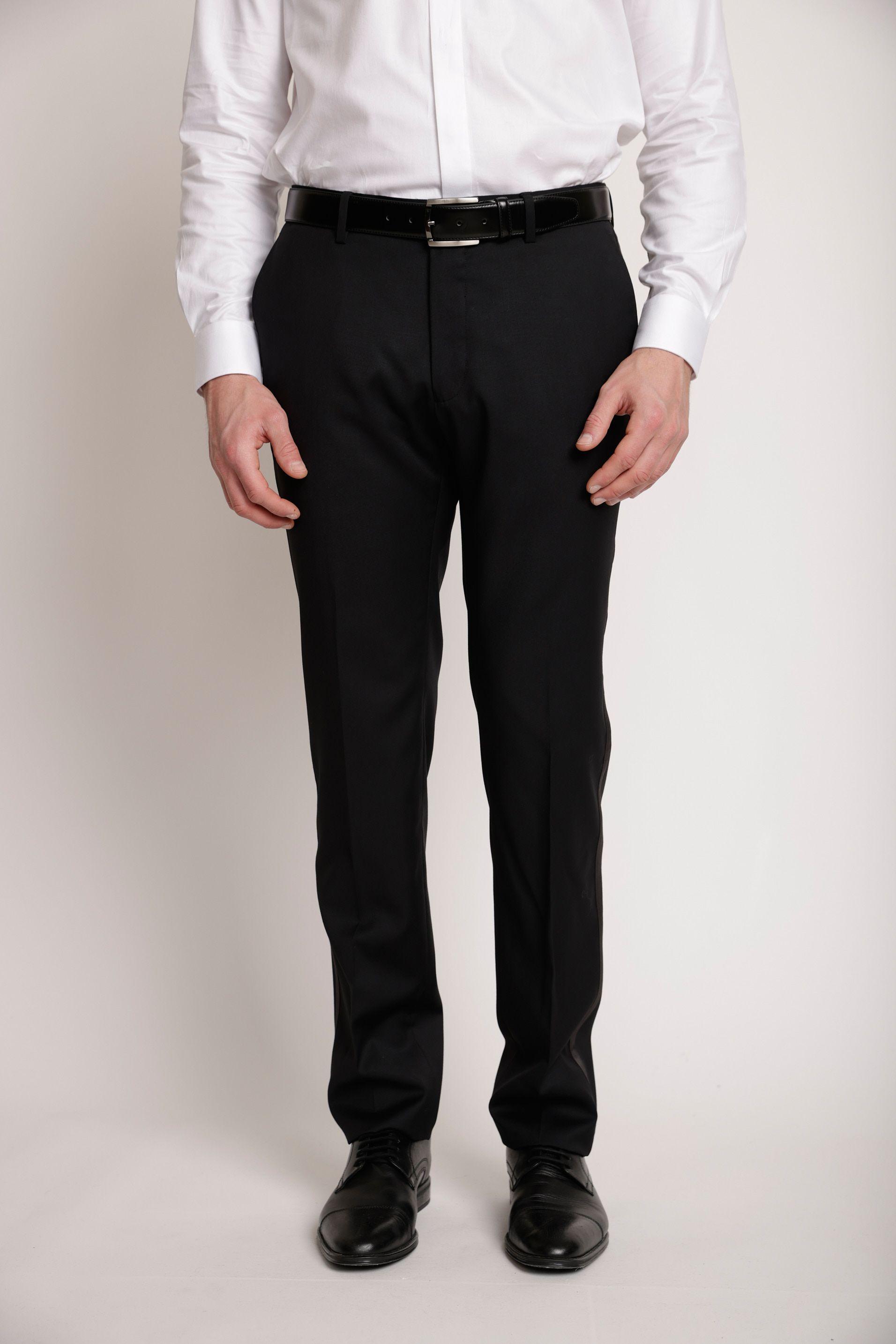 Pantalón Formal Hombre Lana S100'S Liso Slim Smoking Negro-0