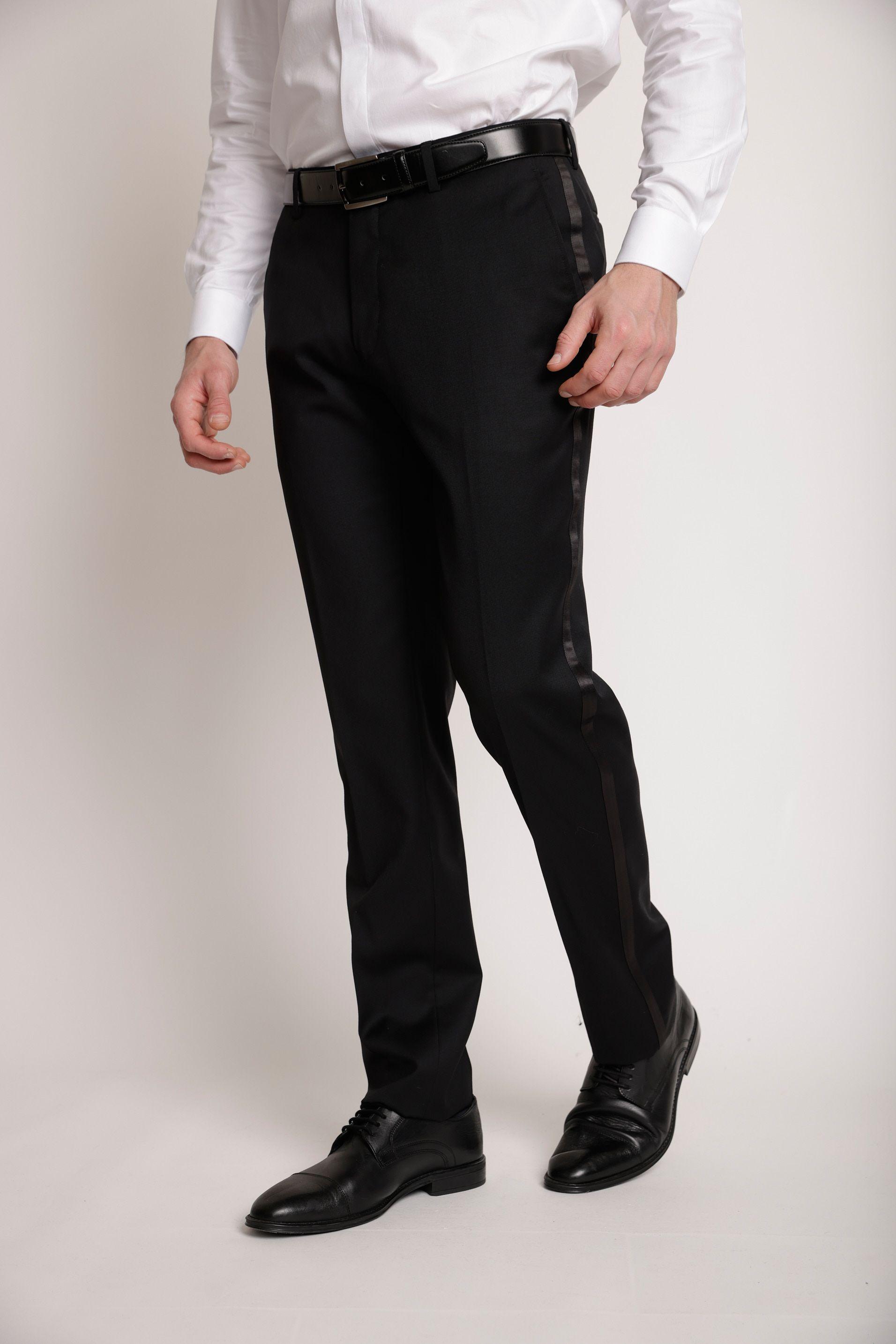 Pantalón Formal Hombre Lana S100'S Liso Slim Smoking Negro-2