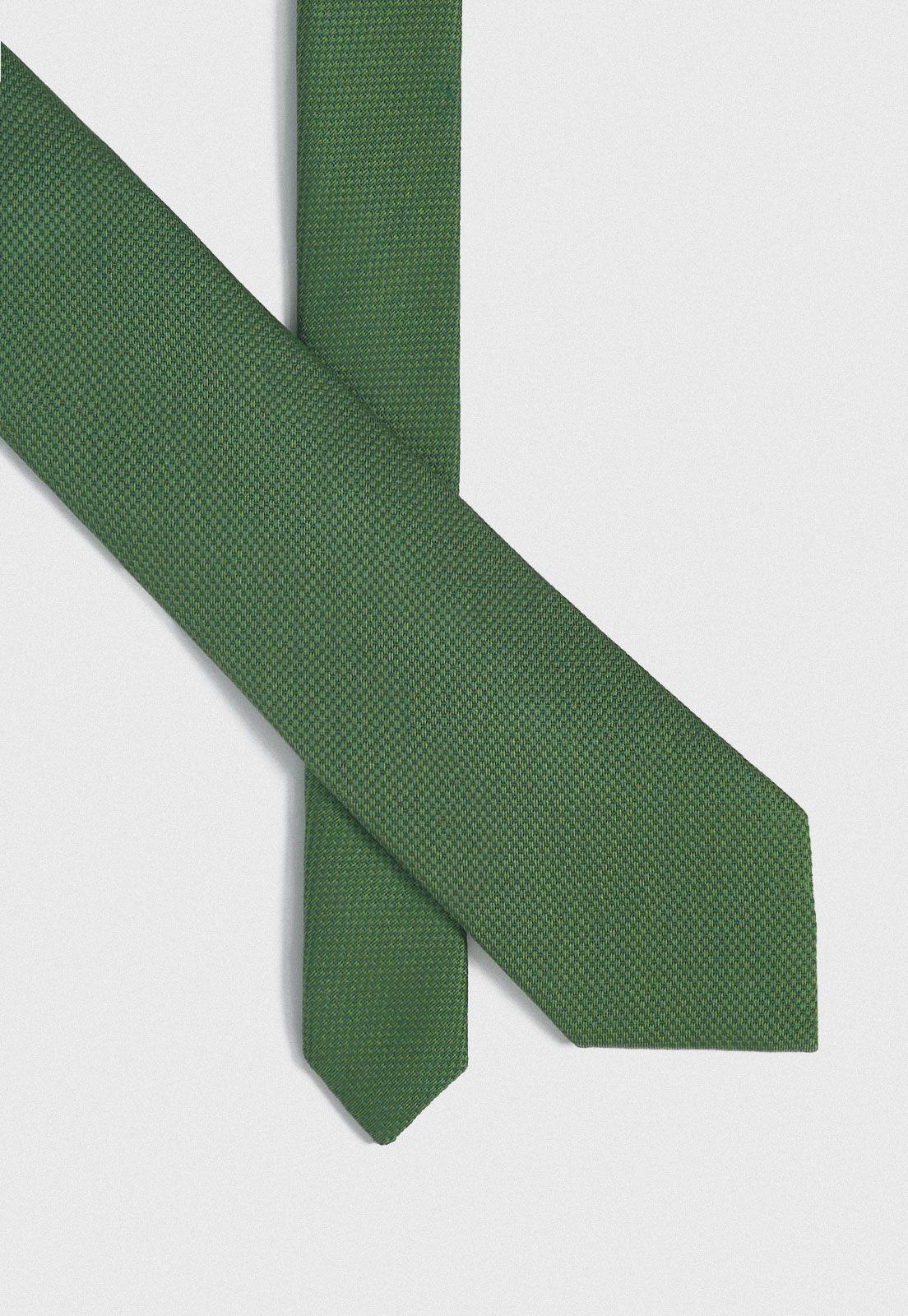 Corbata Formal Hombre Mezcla Seda Algodón Liso Executive Verde-1