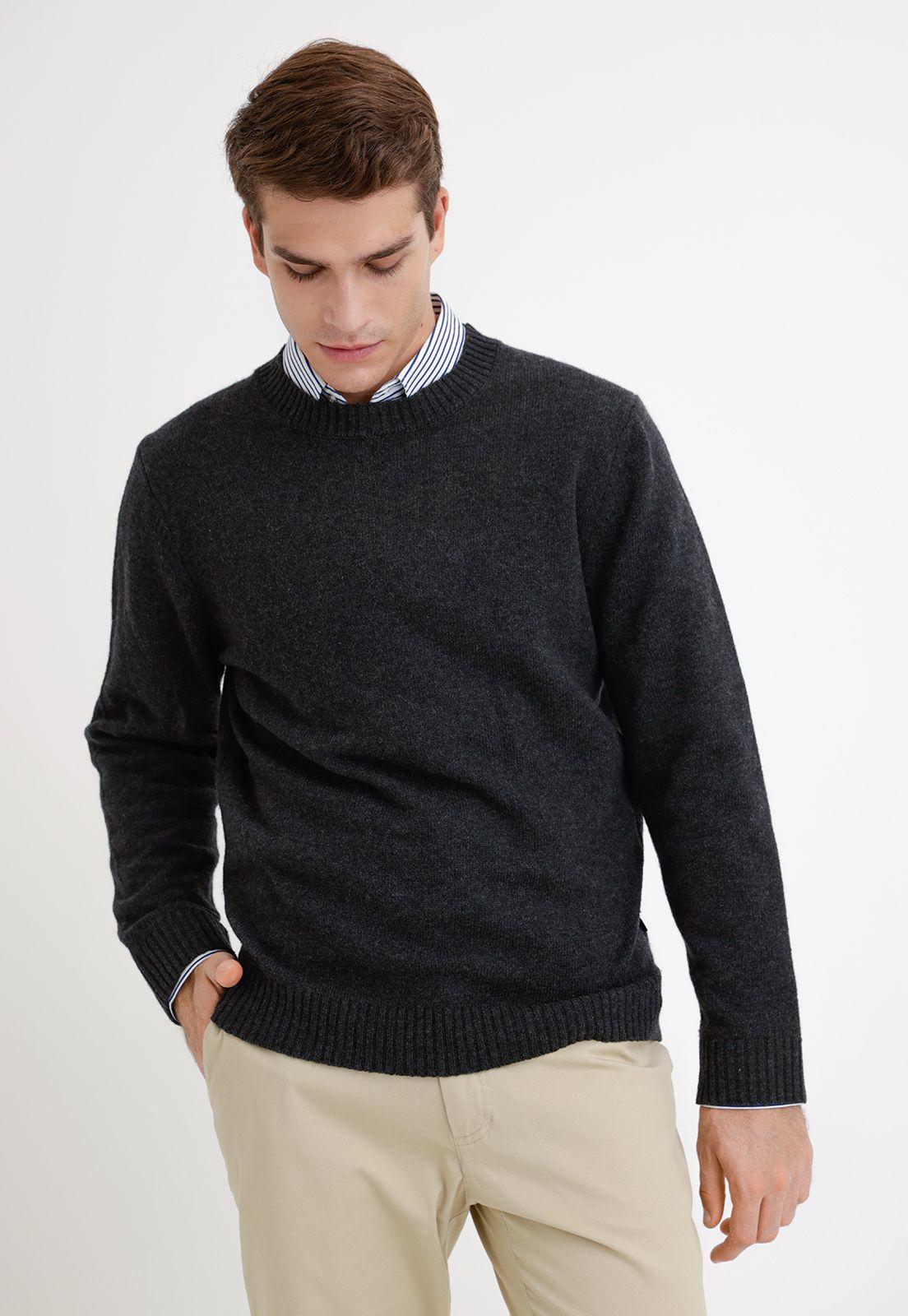 Sweater hombre cuello redondo liso marengo-0