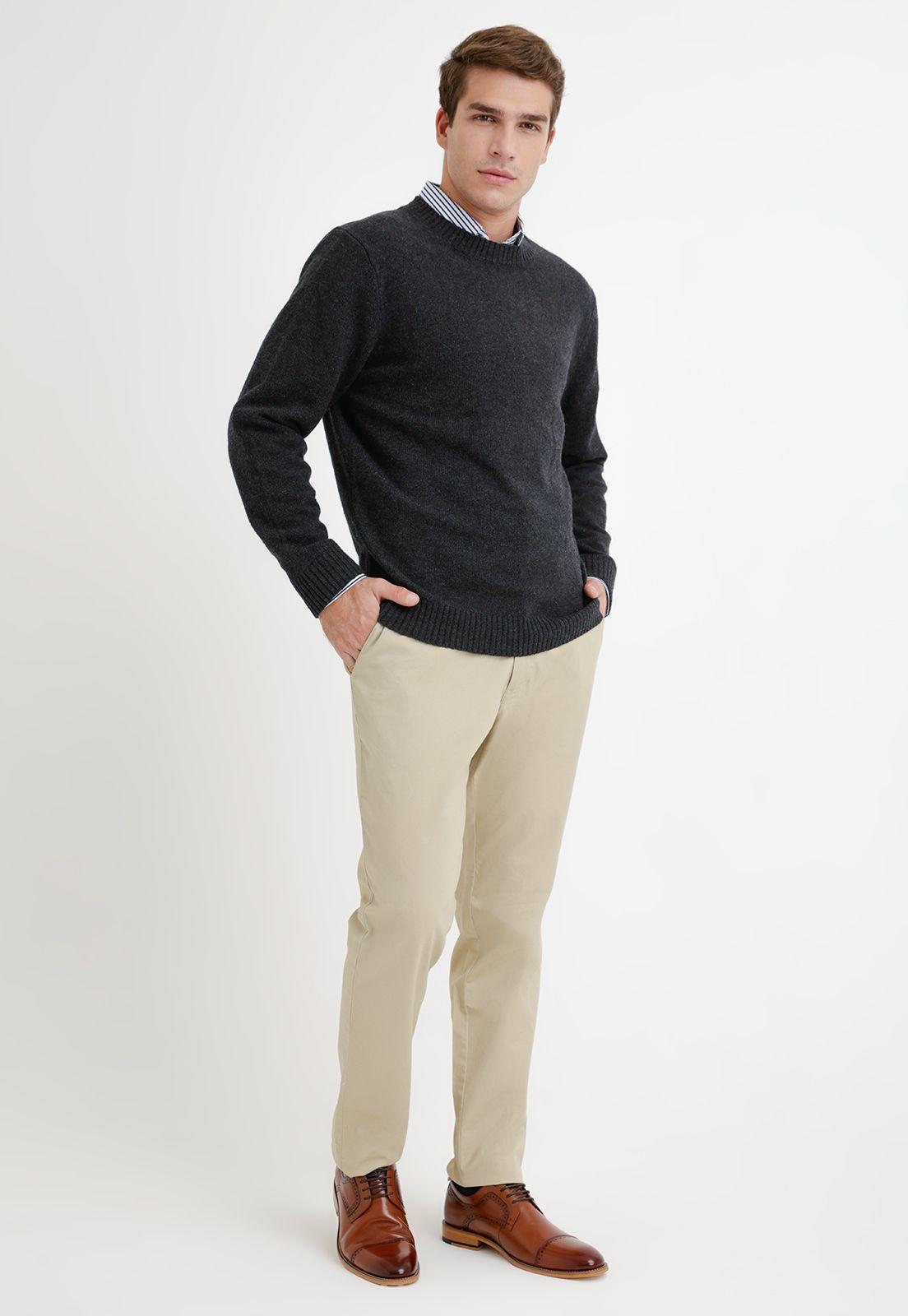 Sweater hombre cuello redondo liso marengo-3