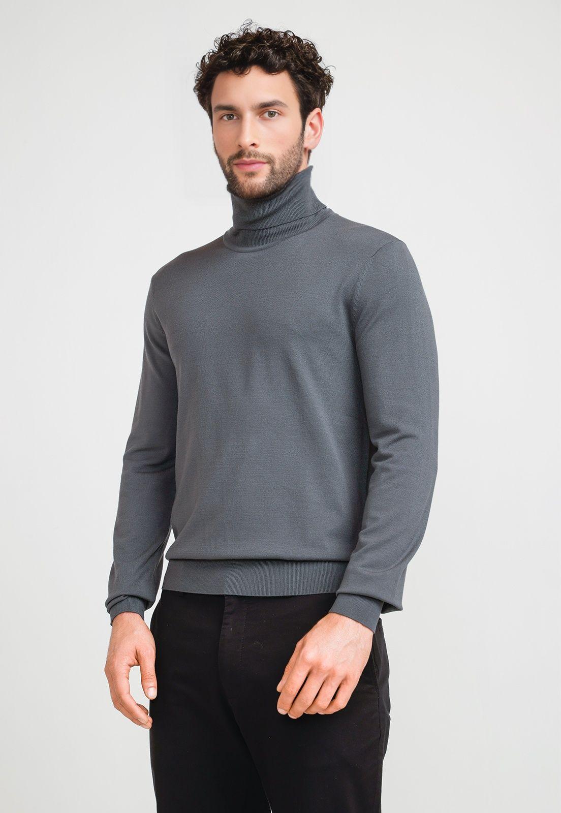 Sweater Hombre Cuello Alto Gris Oscuro-0