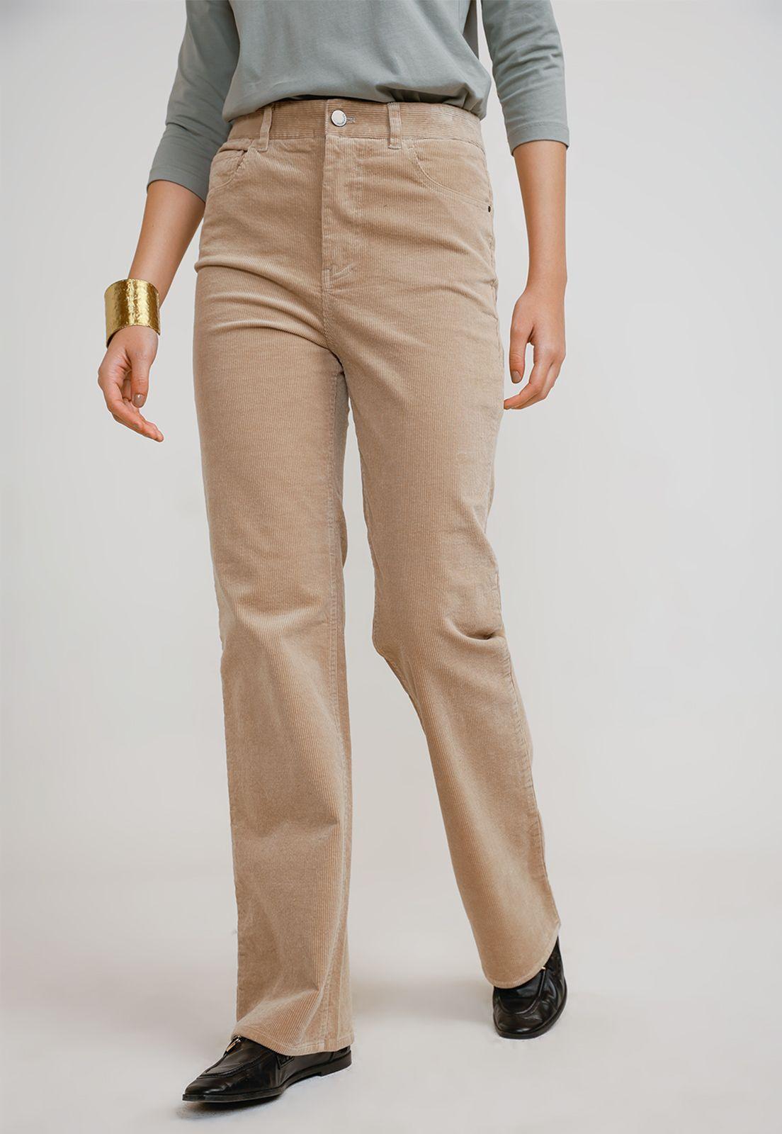 Pantalón Mujer Ishang Cotelé Beige-0