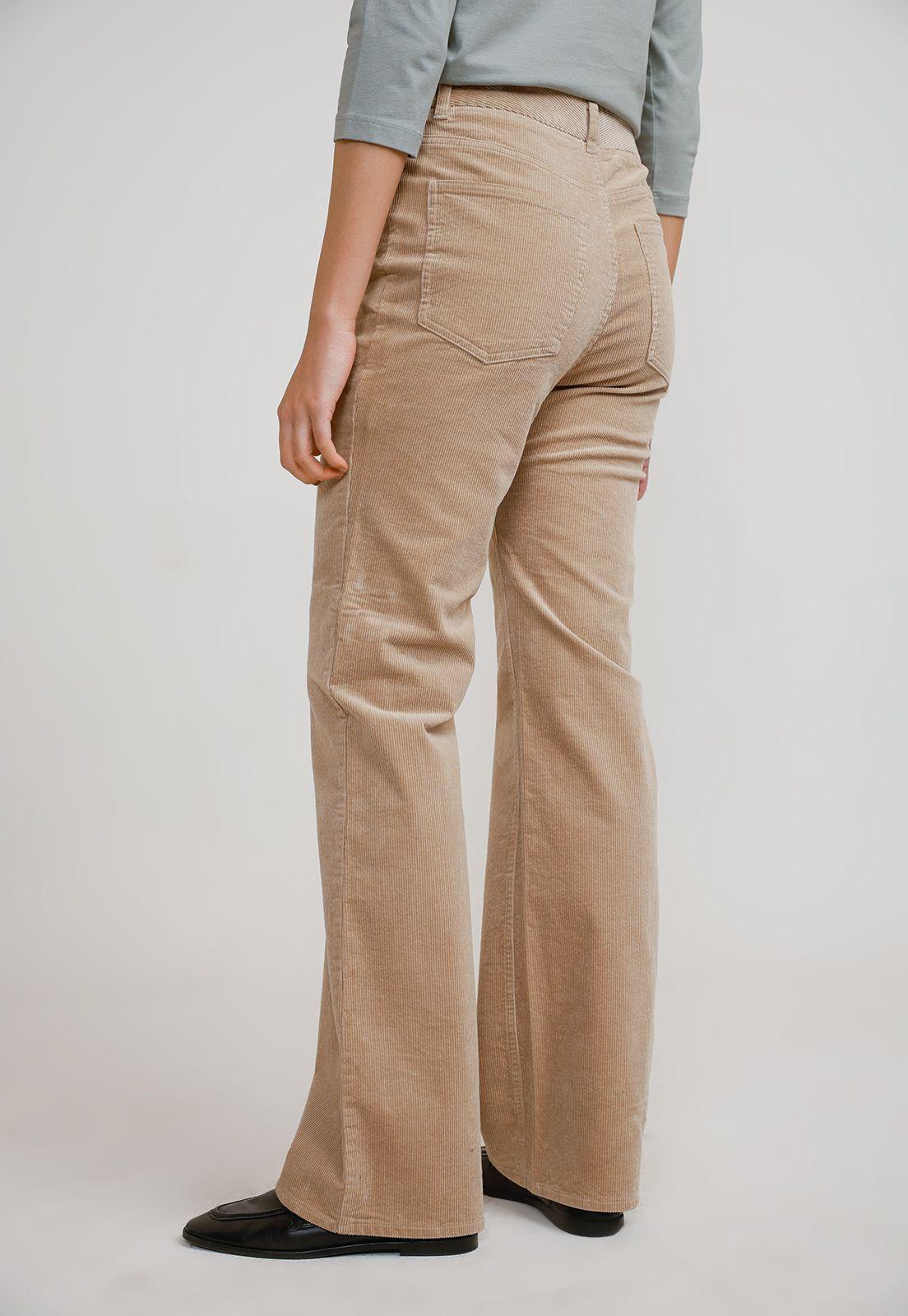 Pantalón Mujer Ishang Cotelé Beige-1