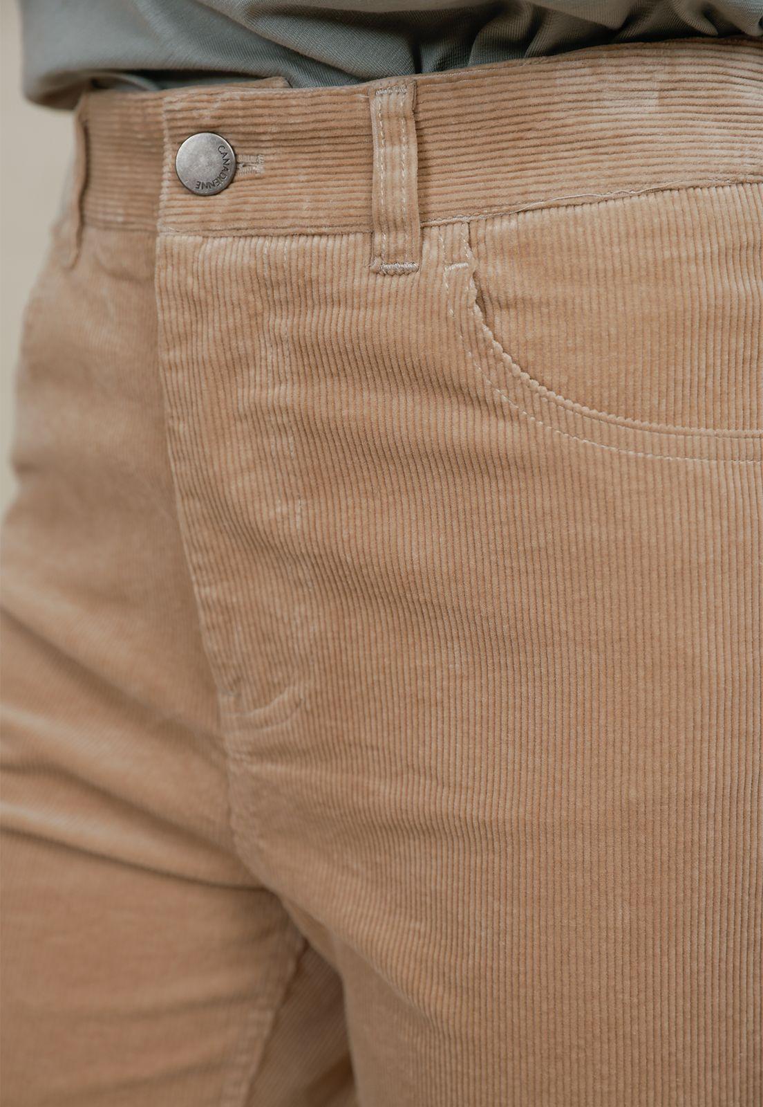 Pantalón Mujer Ishang Cotelé Beige-2